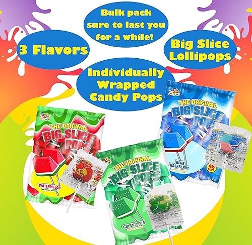 Miniatura 3 de Big Slice Pops - Variedad de paletas  144 paletas en forma de fruta, chupones de sandía, sabor a frambuesa azul y manzana verde envueltas