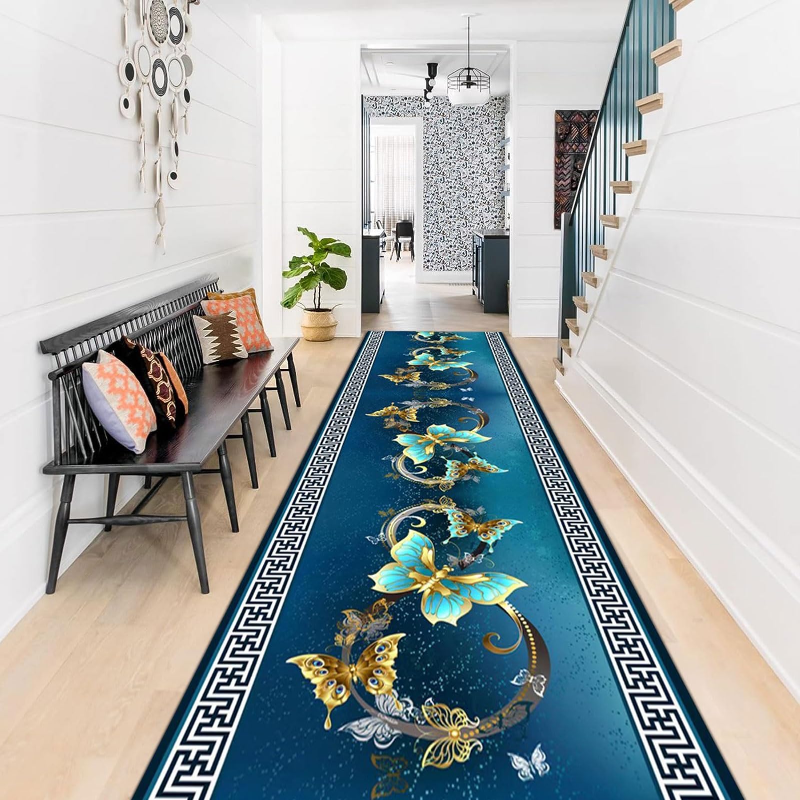 Luyckfrazy One Color Long Carpet Runners For Hallway Non Slip 150Cm 2M 250Cm 3M 350Cm 4M 5M 6M Narrow Runner Rug For Hall Stairs Kitchen Balcony Door Mat Washable Area Rugs, Blue (Size : 60×350Cm/2Ft×11.5Ft)