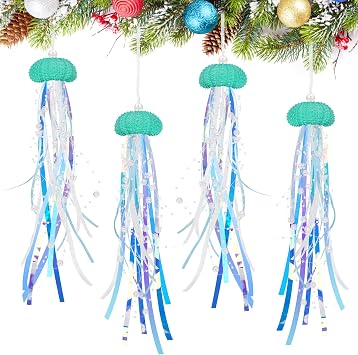 4 PCS Christmas Ornaments Jellyfish Hanging Decor for Christmas Tree