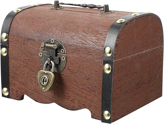 BESPORTBLE Retro Treasure Box Chest Vintage Wooden Box With Lockable, Wooden Treasure Storage Box Vintage Metal Lock Jewelry Treasure Wooden Chest Vintage Wooden Box
