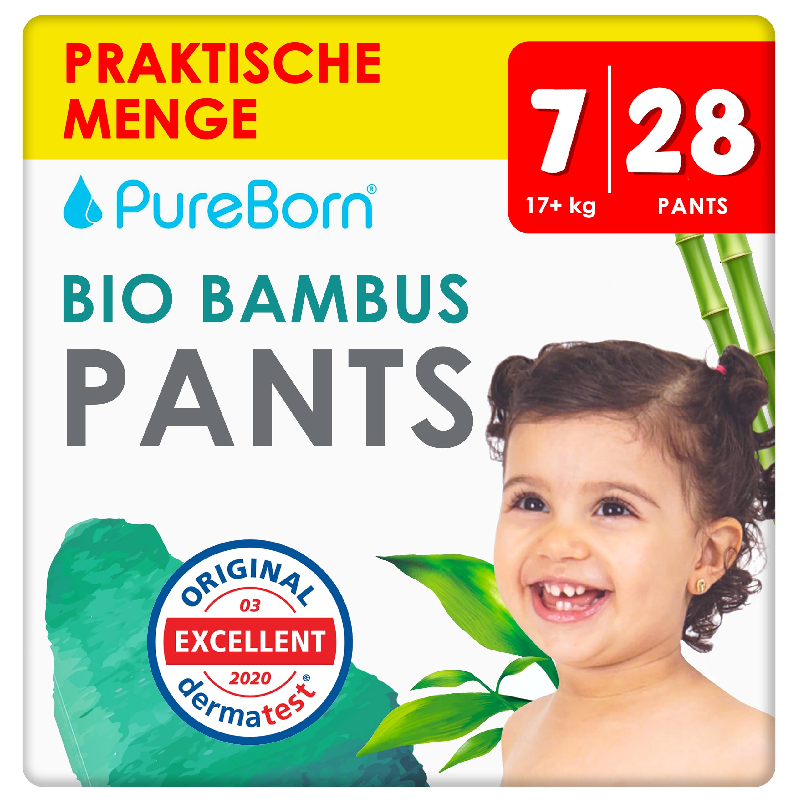 PureBorn Baby Premium Windeln Pants, Höschenwindeln, Größe 7 (17+ kg), 28 Stück, Optimaler Schutz für Tag und Nacht, Dermatologisch getestet, Ultraweich, Hautfreundlich