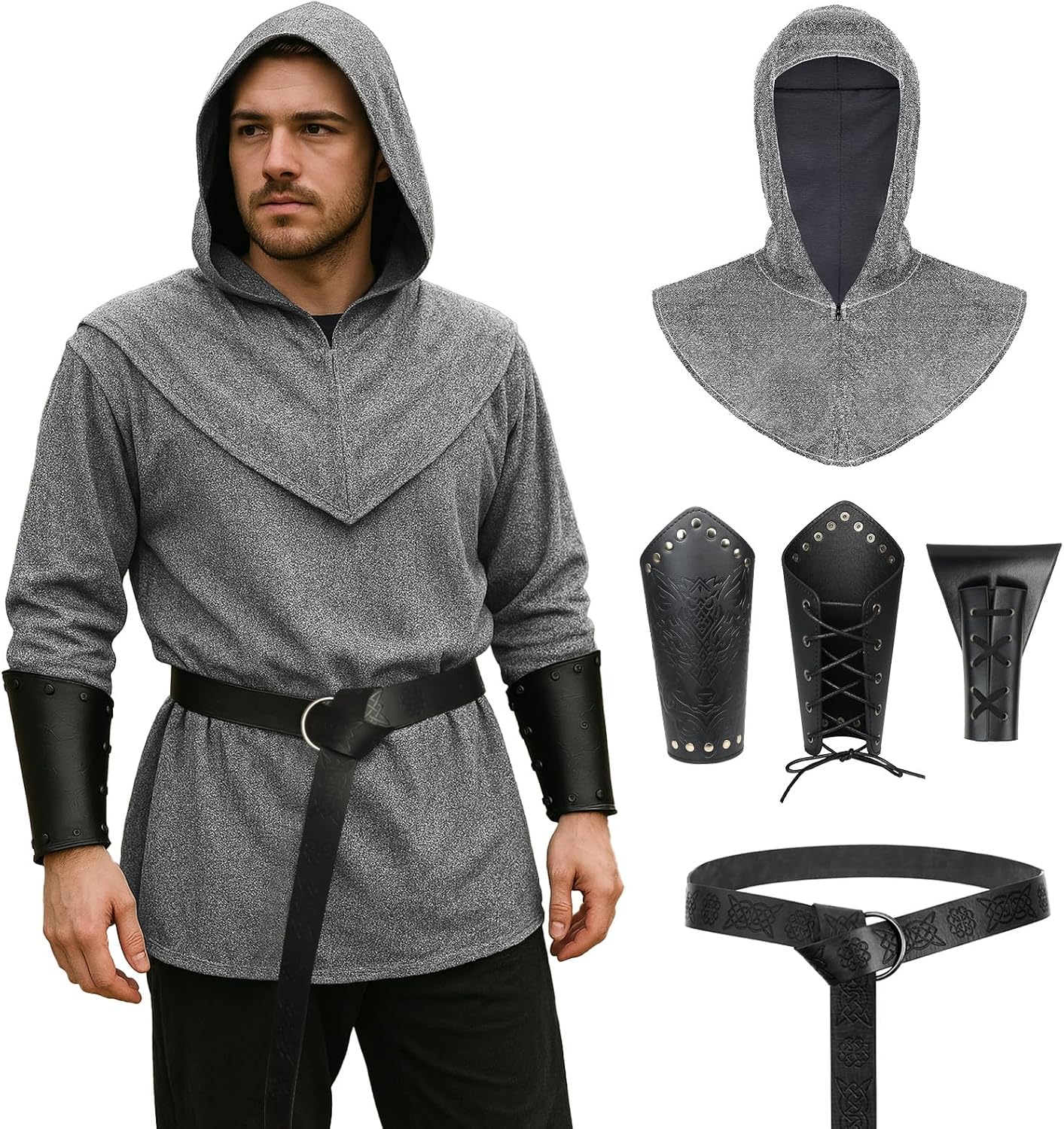 Renaissance Chain Mail Armor Tunic Shirt Medieval Knight Costume Set
