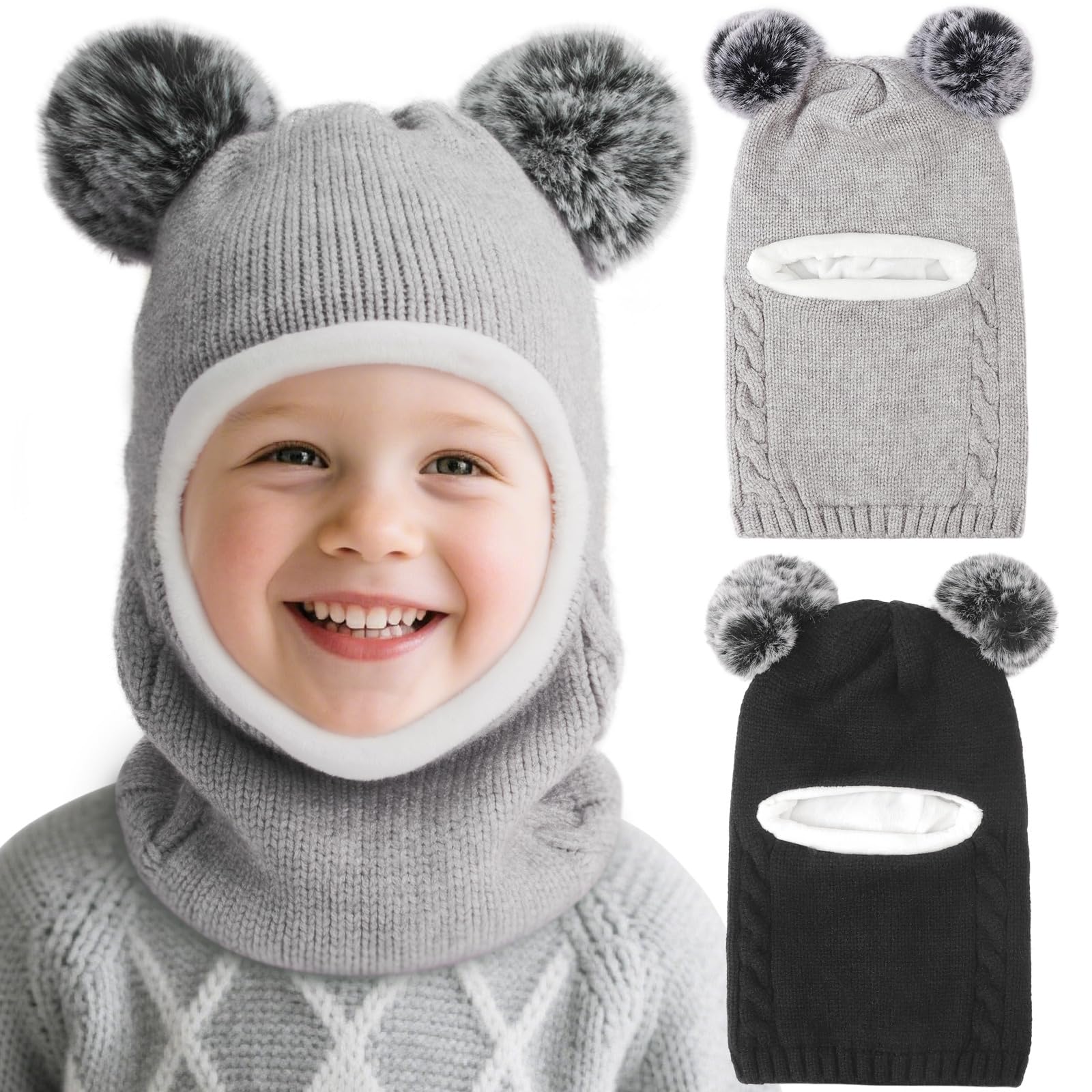 DRESHOW Kids Winter Warm Hat Scarf Baby Earflap Beanies Hood Pom Pom Toddler Hat Windproof Balaclava Kids 2-5 Years