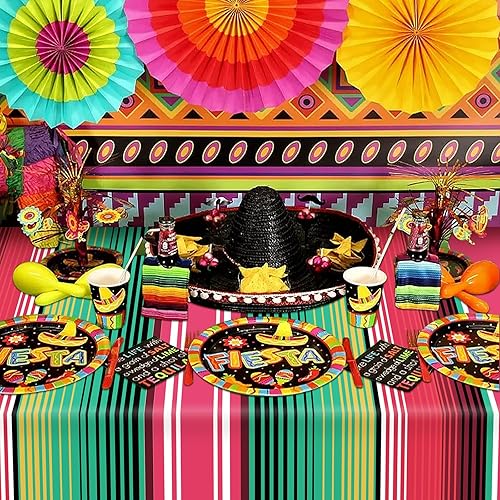 Miniatura 5 de Hxezoc Paquete de 3 manteles desechables de plástico mexicano de serape, 54 x 108 pulgadas, a rayas mexicanas, para bodas, fiestas de cumpleaños,