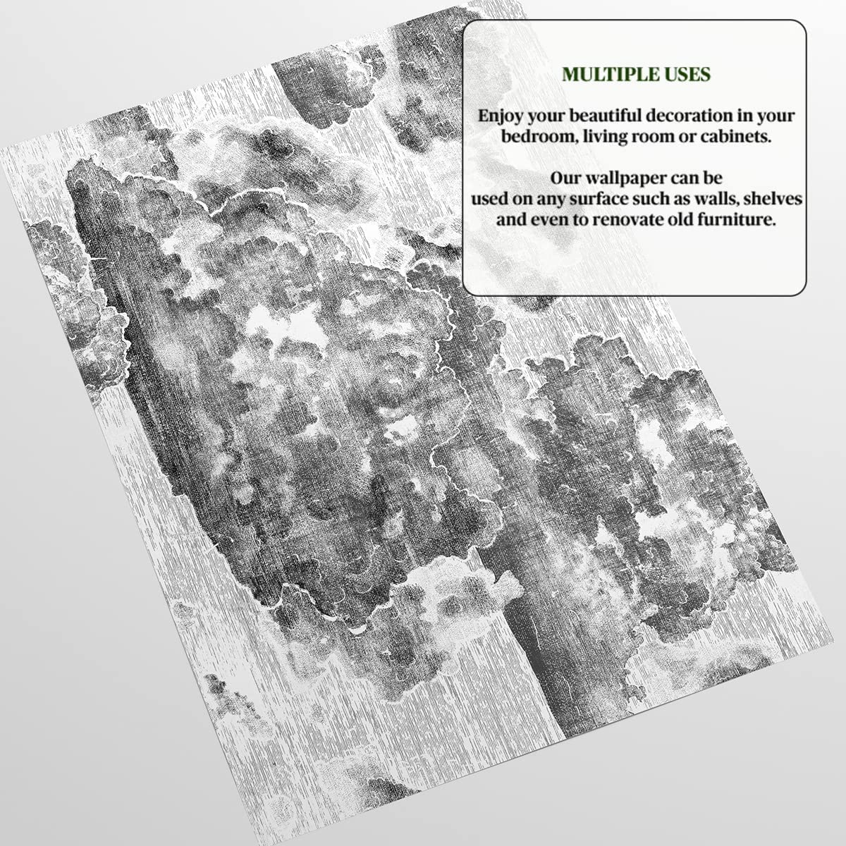 W4B Papier peint Nuage gris Papier écologique (sans solvant) Facile à appliquer, 8 feuilles de 70 x 100 cm (5,5 m²) Maison, décoration et rééducation.