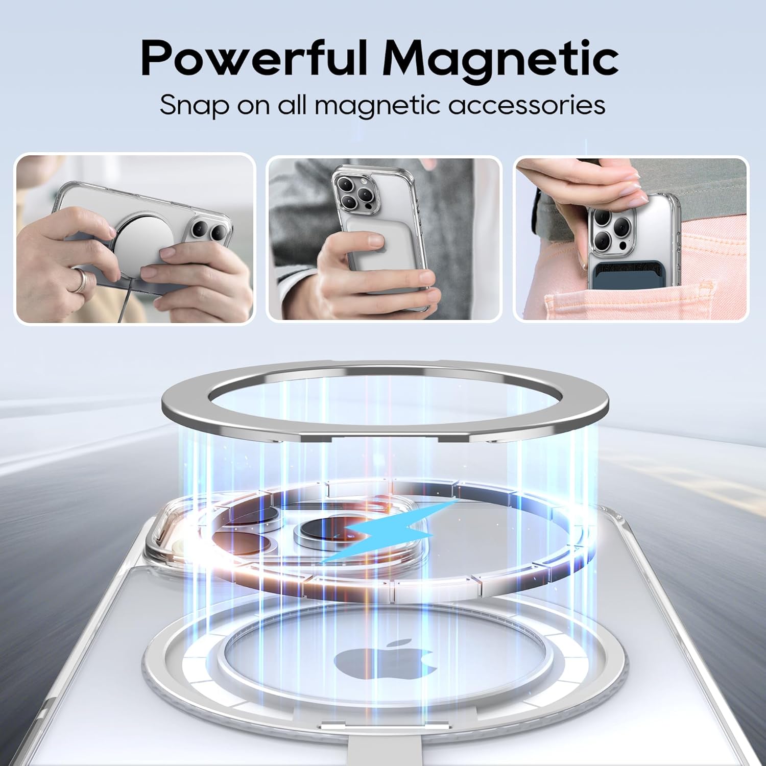 for iPhone 16 Pro Case 6.3-Inch with Magnetic 360° Ring Stand Compatible with MagSafe Crystal Clear Shockproof Protective Phone Cover 6.3" 2024, Clear