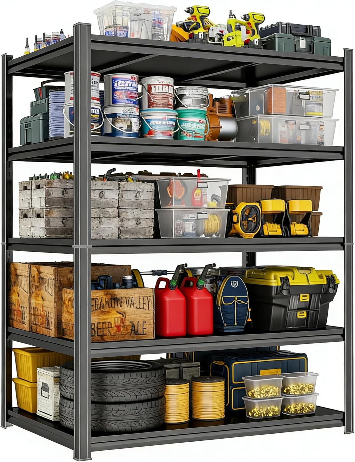 39.4" W Garage Shelves Heavy Duty, 5 Tier Adjustable Shelving Unit, 2500LBS Load Capacity, Metal Storage Rack for Garage Organization, Basement, 39.4" W x 18" D x 71.2" H