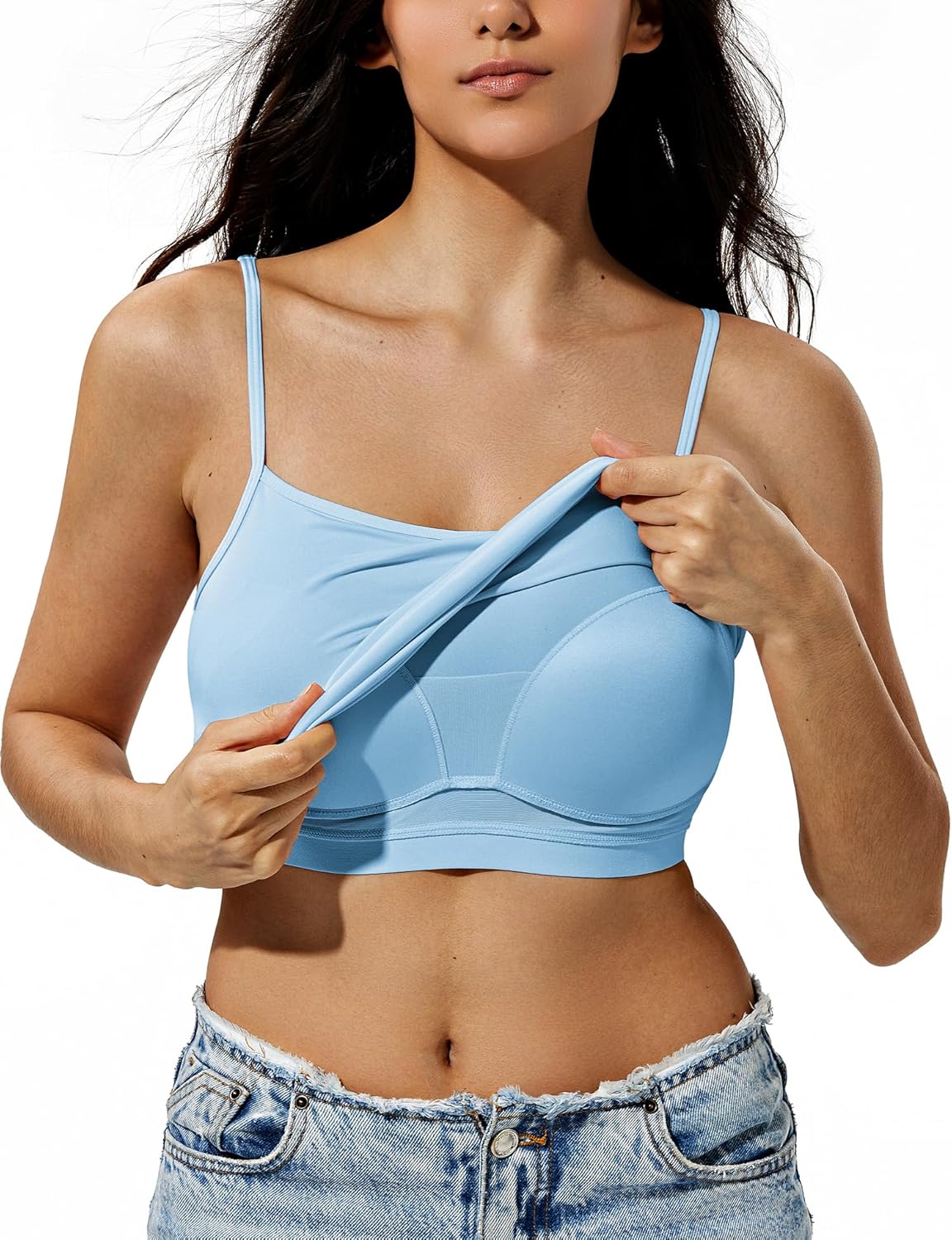 ZeroBound Camisole Built in Shelf Bra Tank Top - Basic Square Neck Halter Tops for Women, Spaghetti Strap Cami Tank Tops