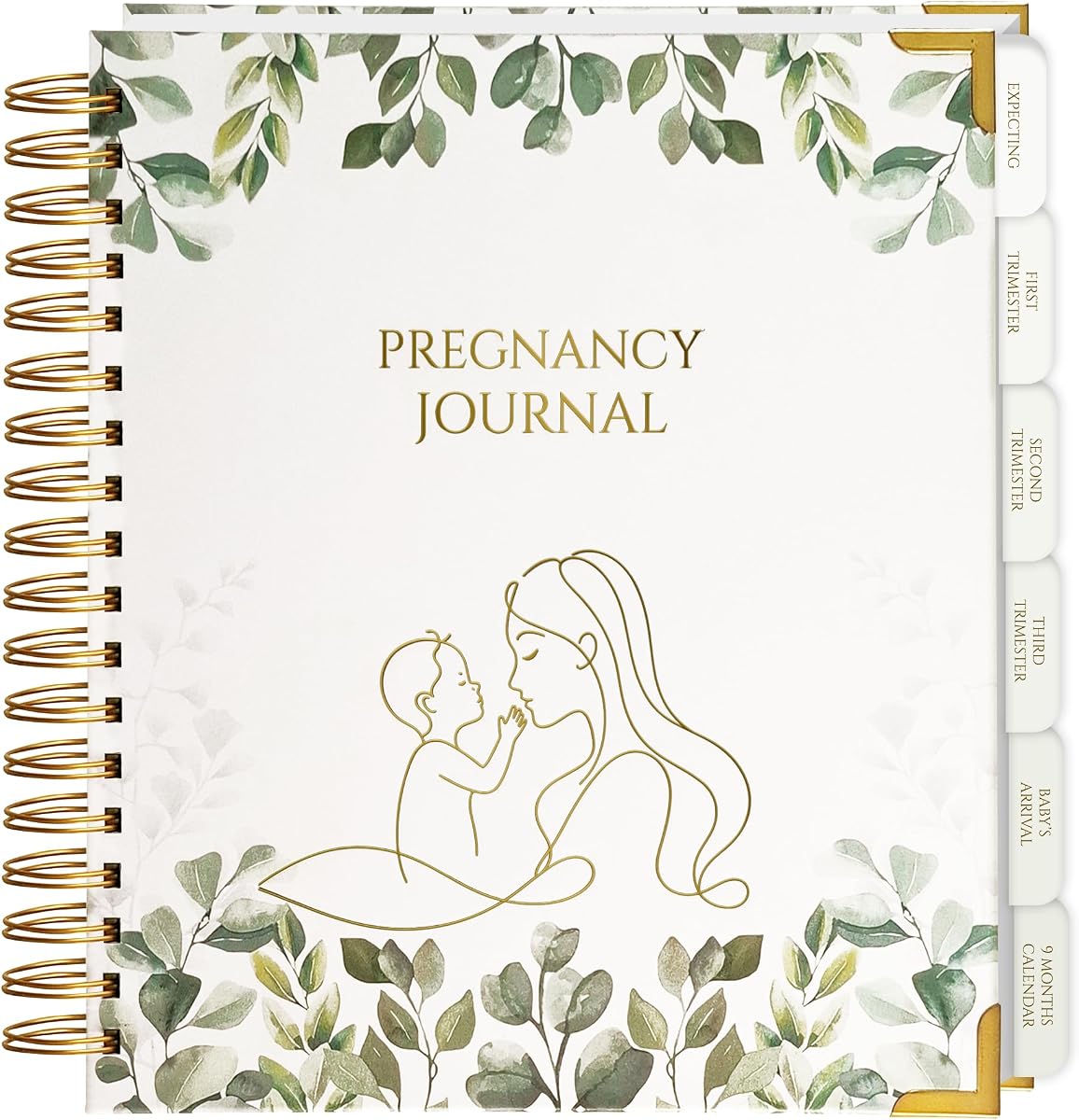Diario de embarazo 7.8"x9.5": diario de embarazo para futuras mamás, cubierta mate, 120 páginas, encuadernación en espiral dorada. Ideal para mamás primerizas, libro de recuerdos para bebés