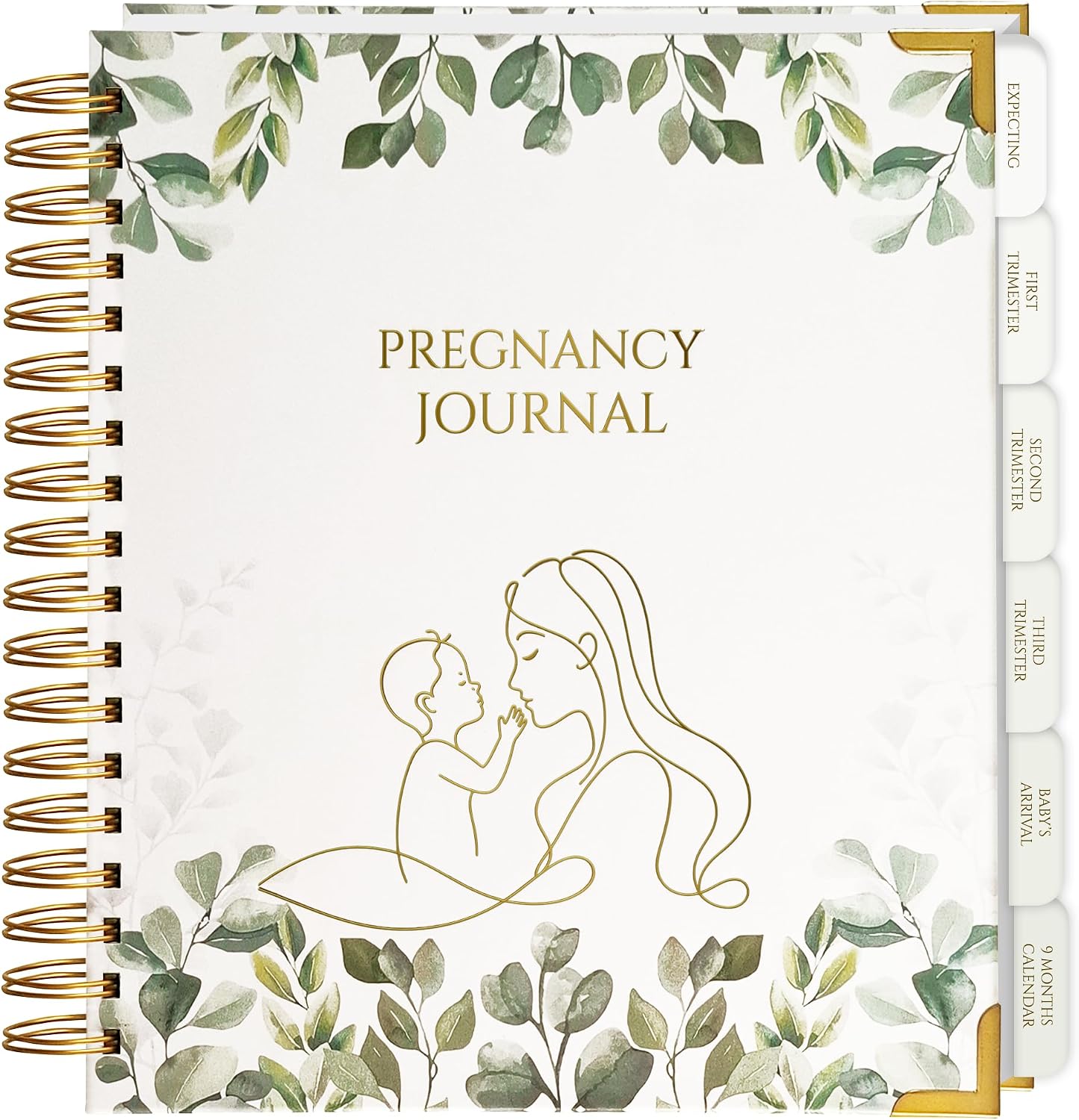 Pregnancy Journal – Pregnancy Diary for Mums-to-be, matte cover, 120 pages, gold spiral binding. Ideal for first-time moms.