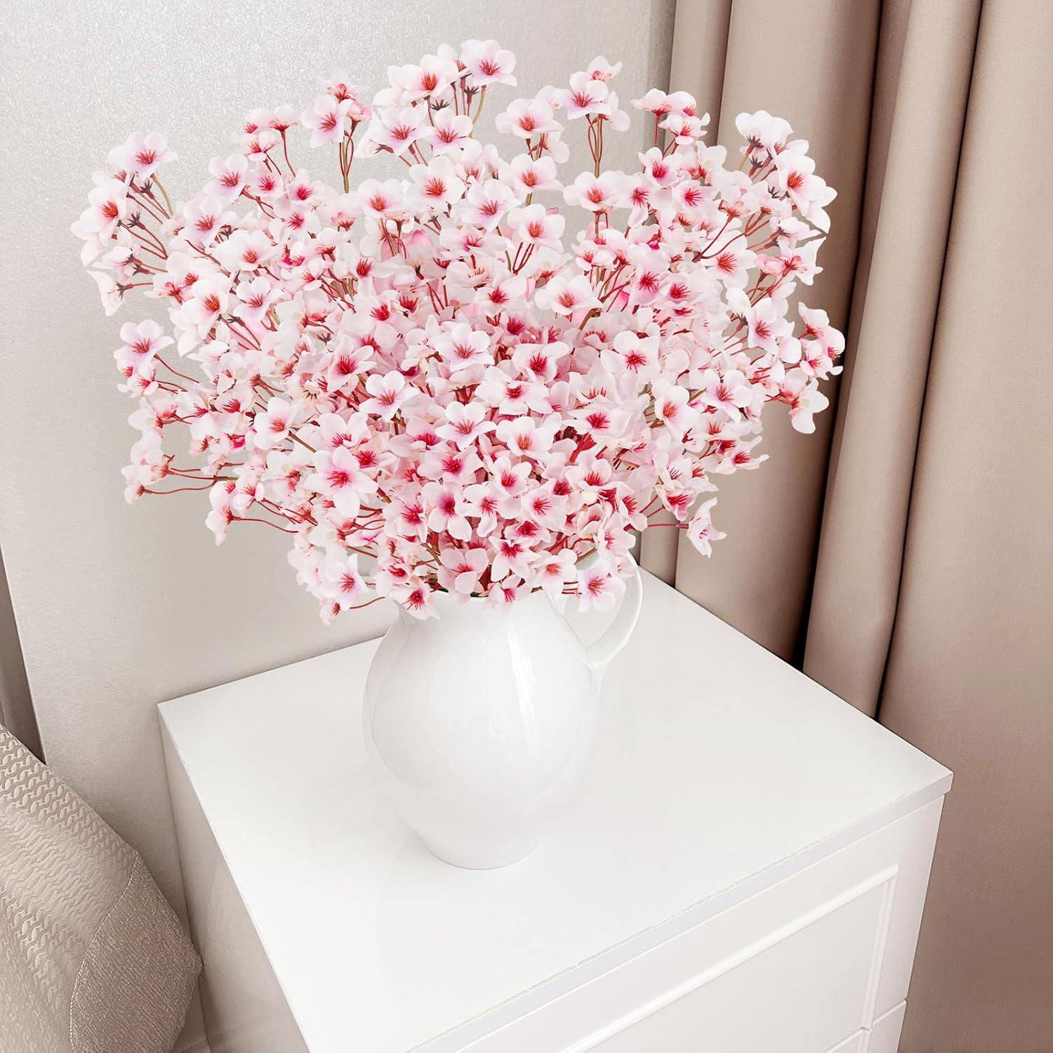 16PCS Artificial Cherry Blossom Flowers, 15.7" Fake Pink Peach Flowers Slik Faux Cherry Blossom Stems Flower Boquet for Home Vase Wedding Party Spring Decoration