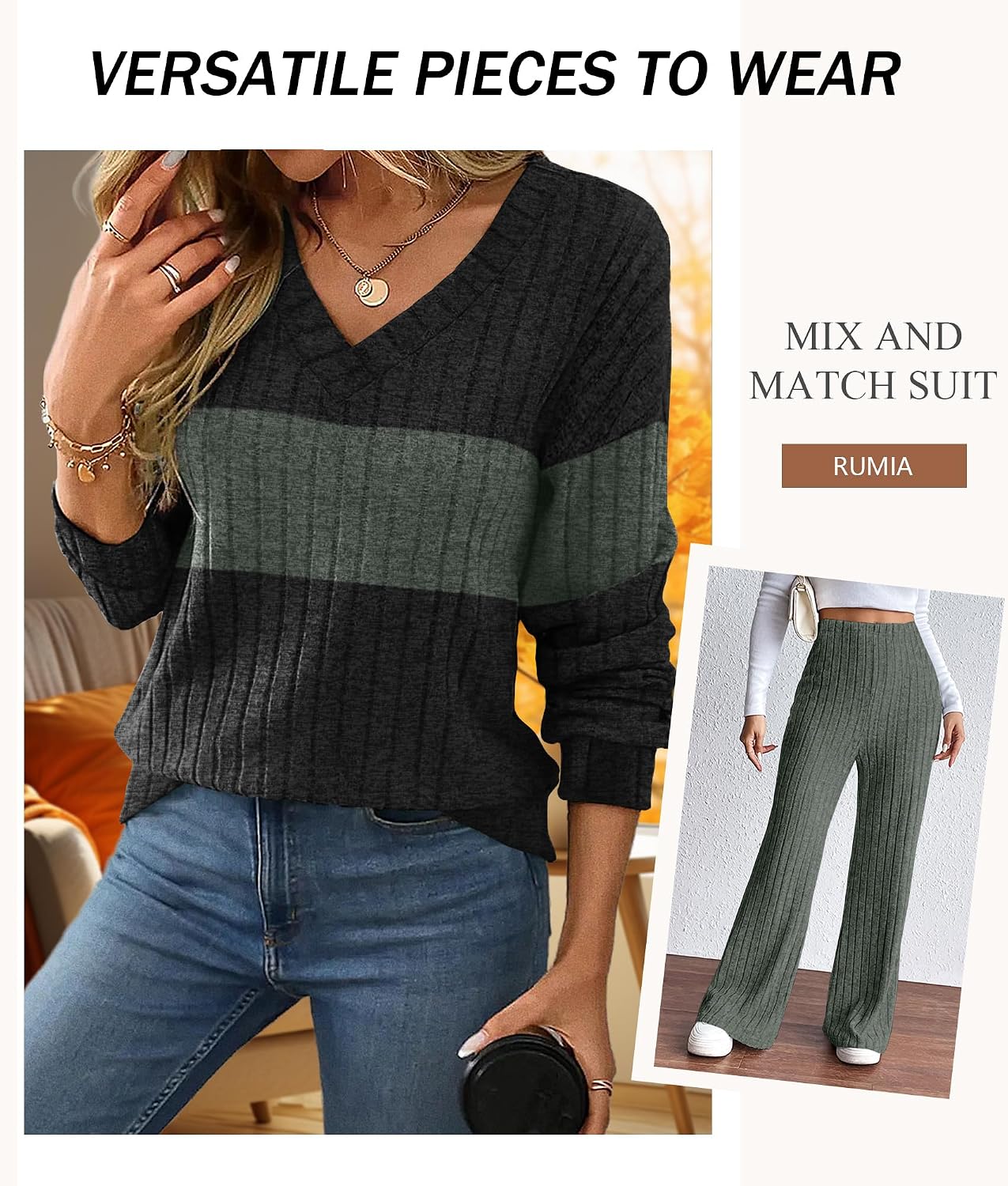RUMIA Lounge Sets for Women Cozy Travel Matching Sweater Fall Outfits image 3
