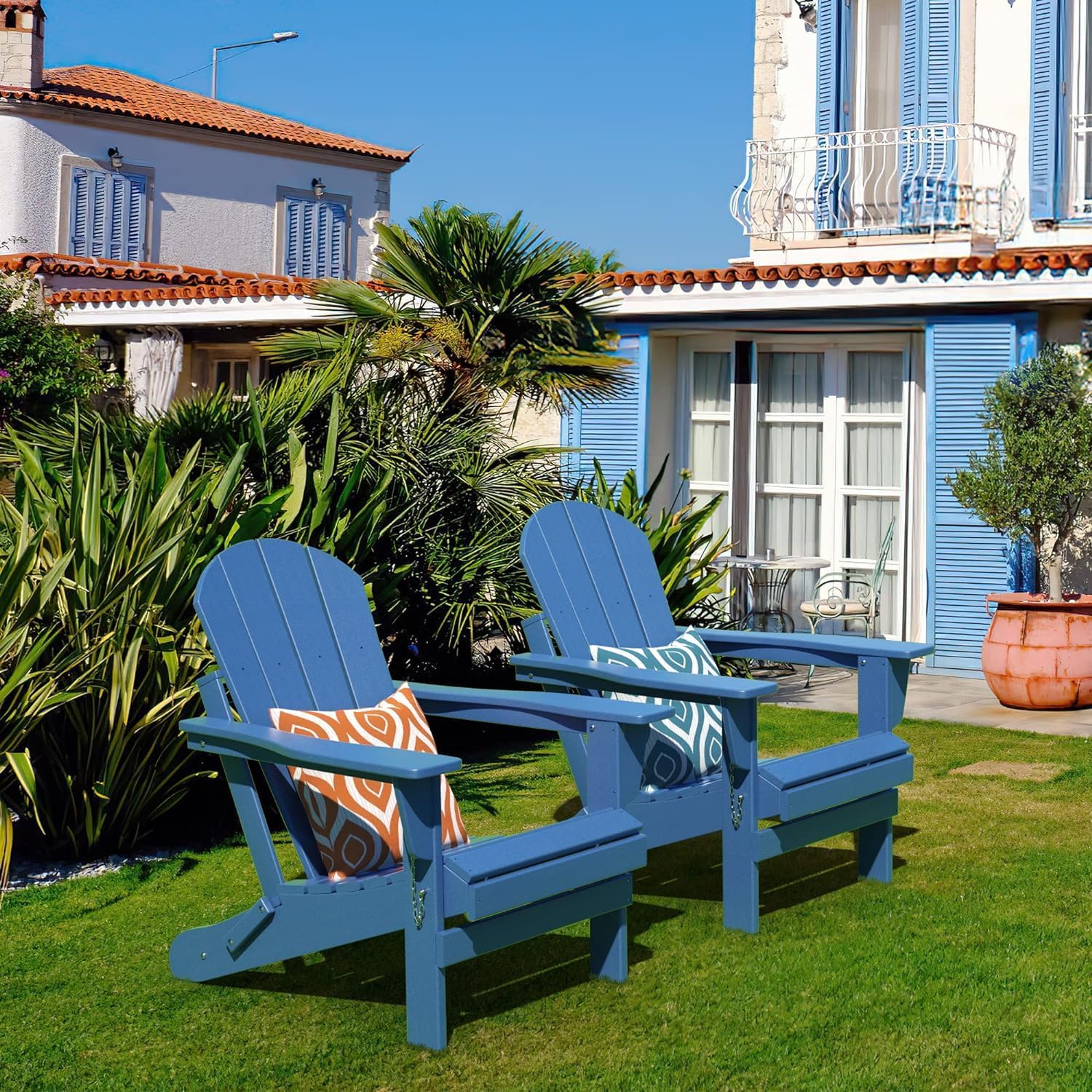 TORVA 2PCS Folding Adirondack Chair,Fire Pit Chair,Patio Outdoor Chairs All-Weather Proof HDPE Resin for BBQ Beach Deck Garden Lawn Backyard(Navy Blue Color)