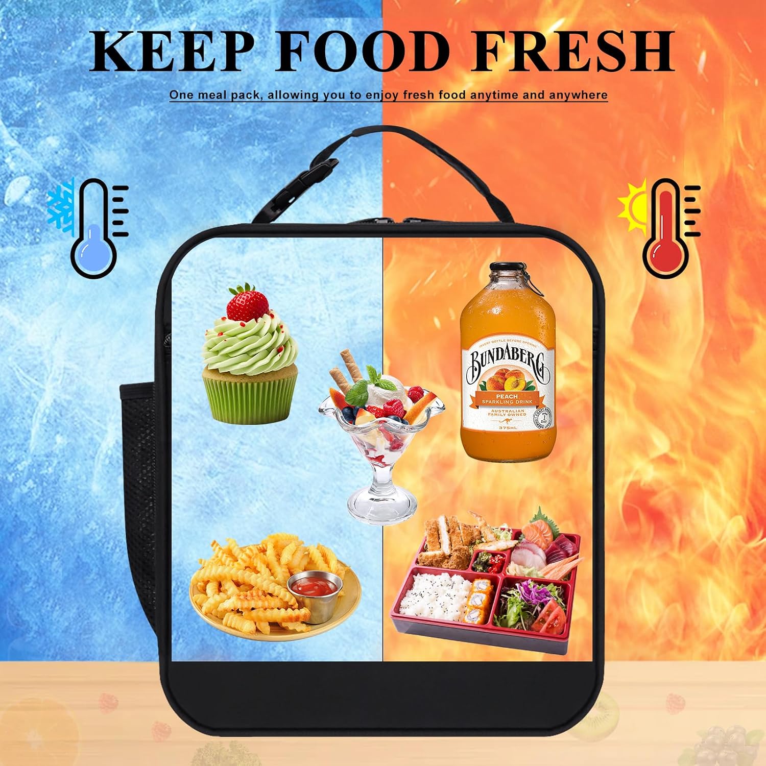 Lunch Bag Women Girls Boys Kids Lunch Box for Men School Work Picnic Travel, Large Insulated Lunch Tote Bags for Food Container Cooler with Water Bottle Holder Handheld Shoulder Strap Black A