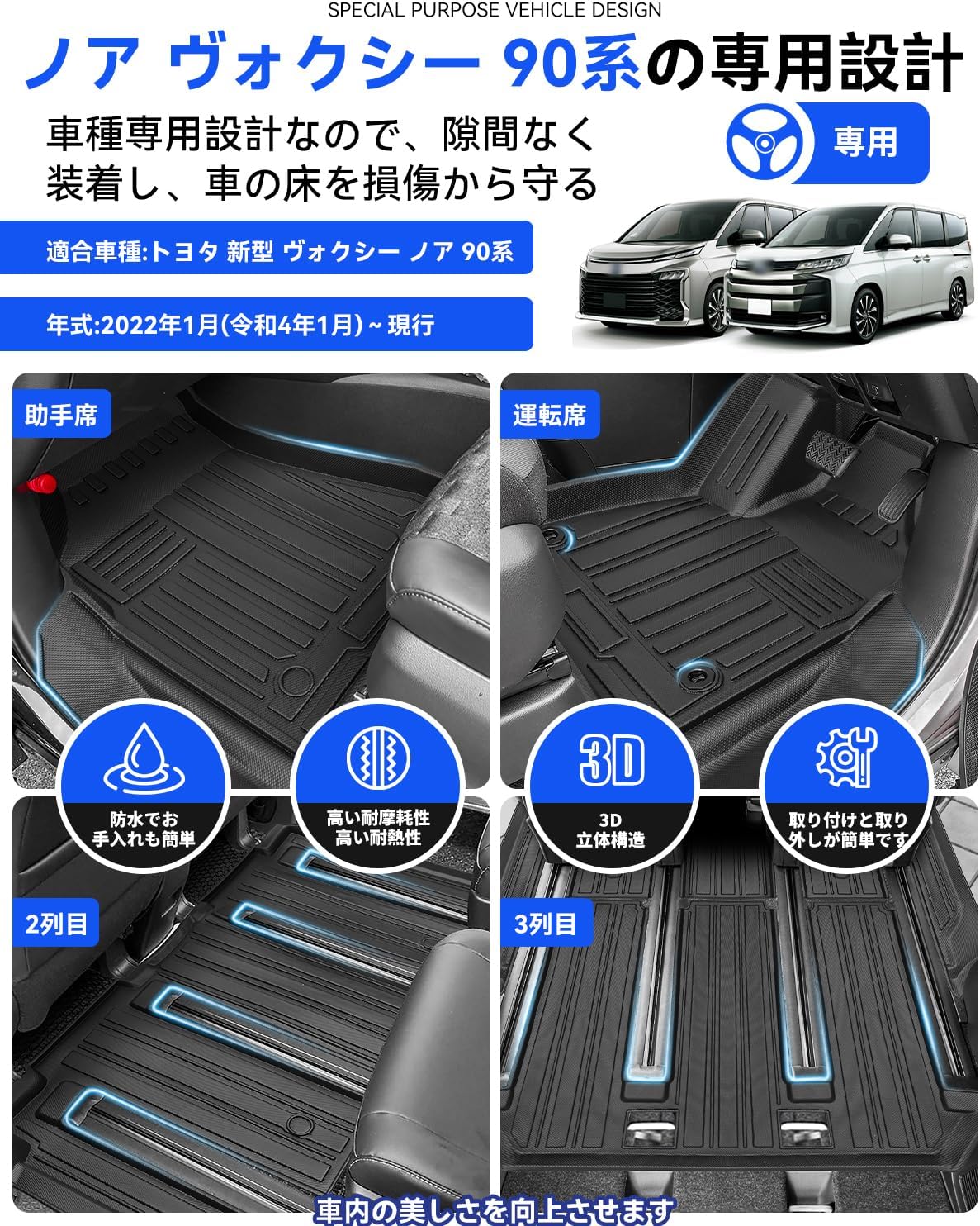 新型 ヴォクシー ノア 90系 フロアマット 3D立体 ノア ヴォクシー90 フロアマット 90系 【インテリアピーチウッドグレインモールディング】 TOYOTA NO