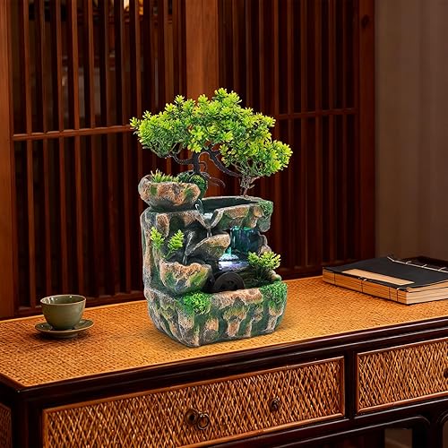 Miniatura 7 de Fuente de cascada de escritorio, fuentes de agua, adorno de escritorio bonsái interior con luz LED, meditación zen para el hogar, oficina, 1,Estilo