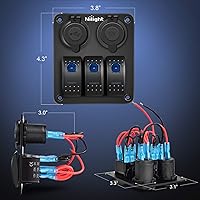 Vista 2 de Nilight - Panel de interruptor basculante de 3 bandas 90115C Panel de interruptores de aluminio precableado impermeable con enchufe de cargador USB