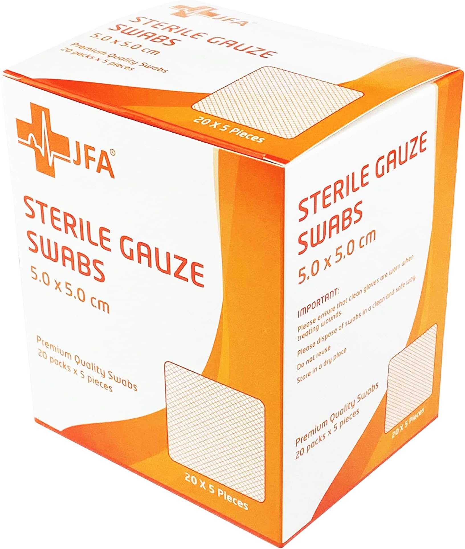 JFA Medical Premium Sterile Gauze Swabs 5cm x 5cm - Pack of 100