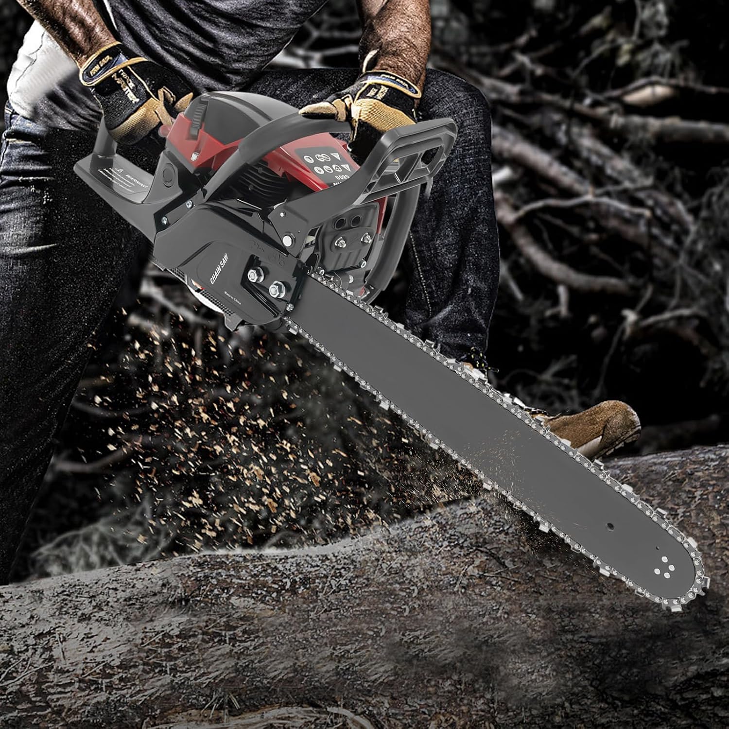 18 Inch Gas Powered Chain Saw, 2.2kw Gasoline Chainsaws with 58cc 2-Cycle Gas Engine, for Wood Cutting and Tree Pruning, Thicken Handle & Three Row Air Hole