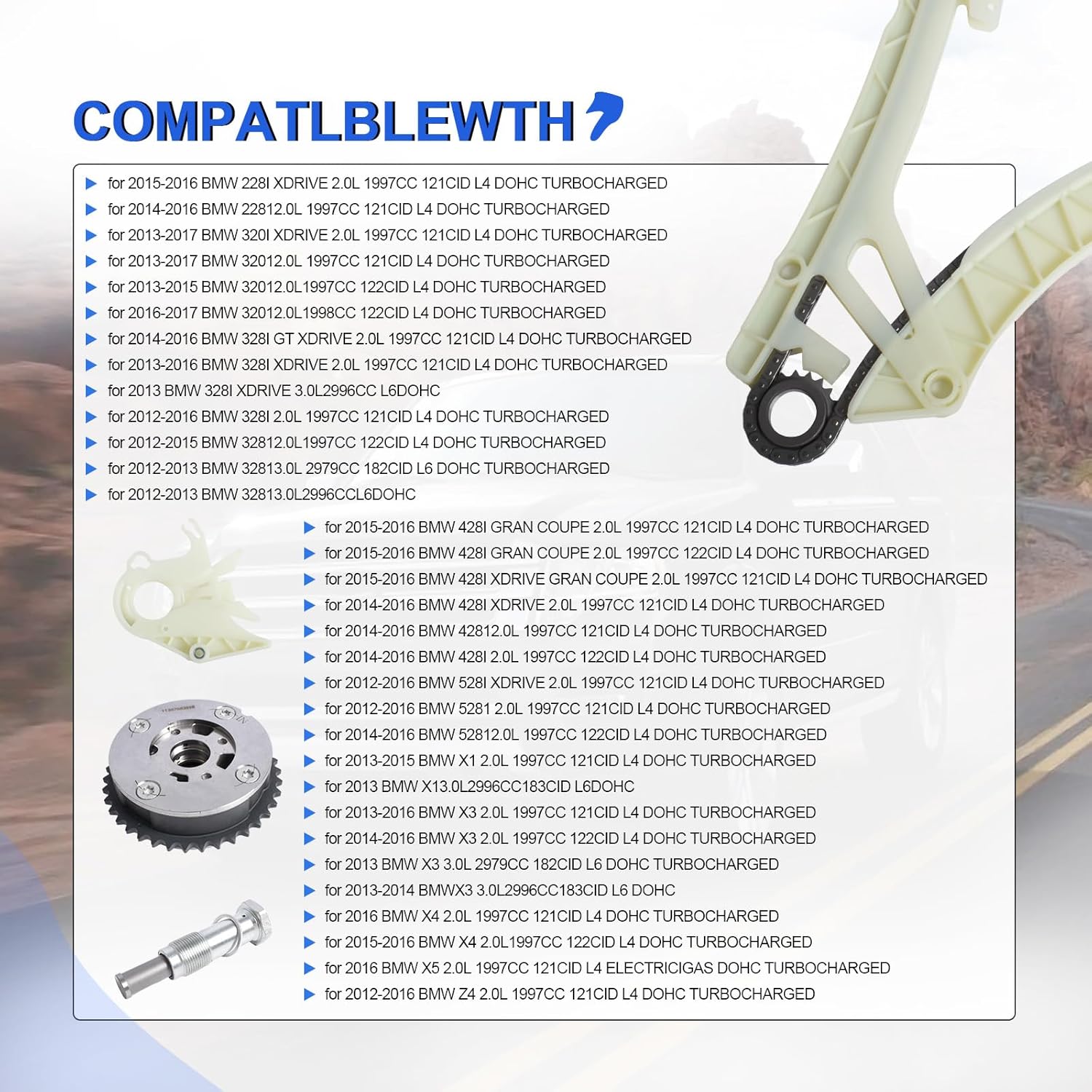 N20 N26 Engine Timing Chain Kit with VVT Sprocket - Fits 2012-2016 BMW 320i 328i 528i X1 X3 X5 2.0L 4-Cylinder & 3.0L 6-Cylinder Models (F30 F10 E84 F25) - Replacement Parts Set