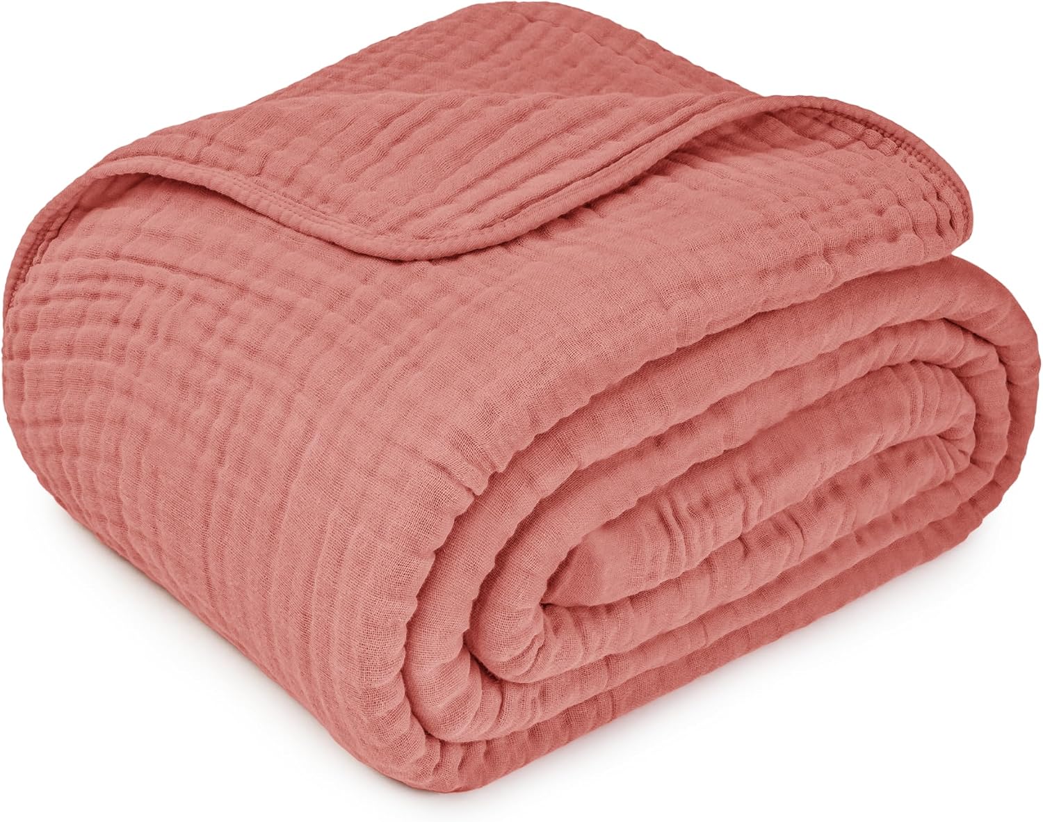 Comfy Cubs Muslin Blanket for Adults Queen 90" x 90" - 6 Layer Soft, Breathable & Lightweight Muslin Adult Blanket - Machine Washable & Designed in The US Bedding for All Seasons - Dusty Rose - Image 6