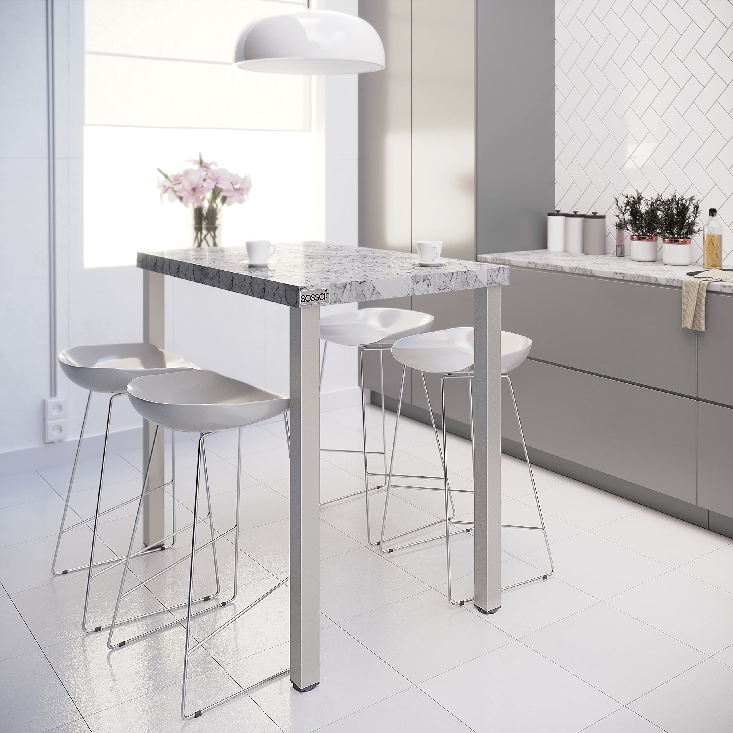sossai® exklusiv - Tischbeine aus Aluminium | höhenverstellbar | Tischfüße TBE | Ausführung: Alu, eloxiert, Vierkant Profil 6x6 cm | Set: 4 Stück | Höhe: 110 cm (1100 mm), einstellbar + 2 cm