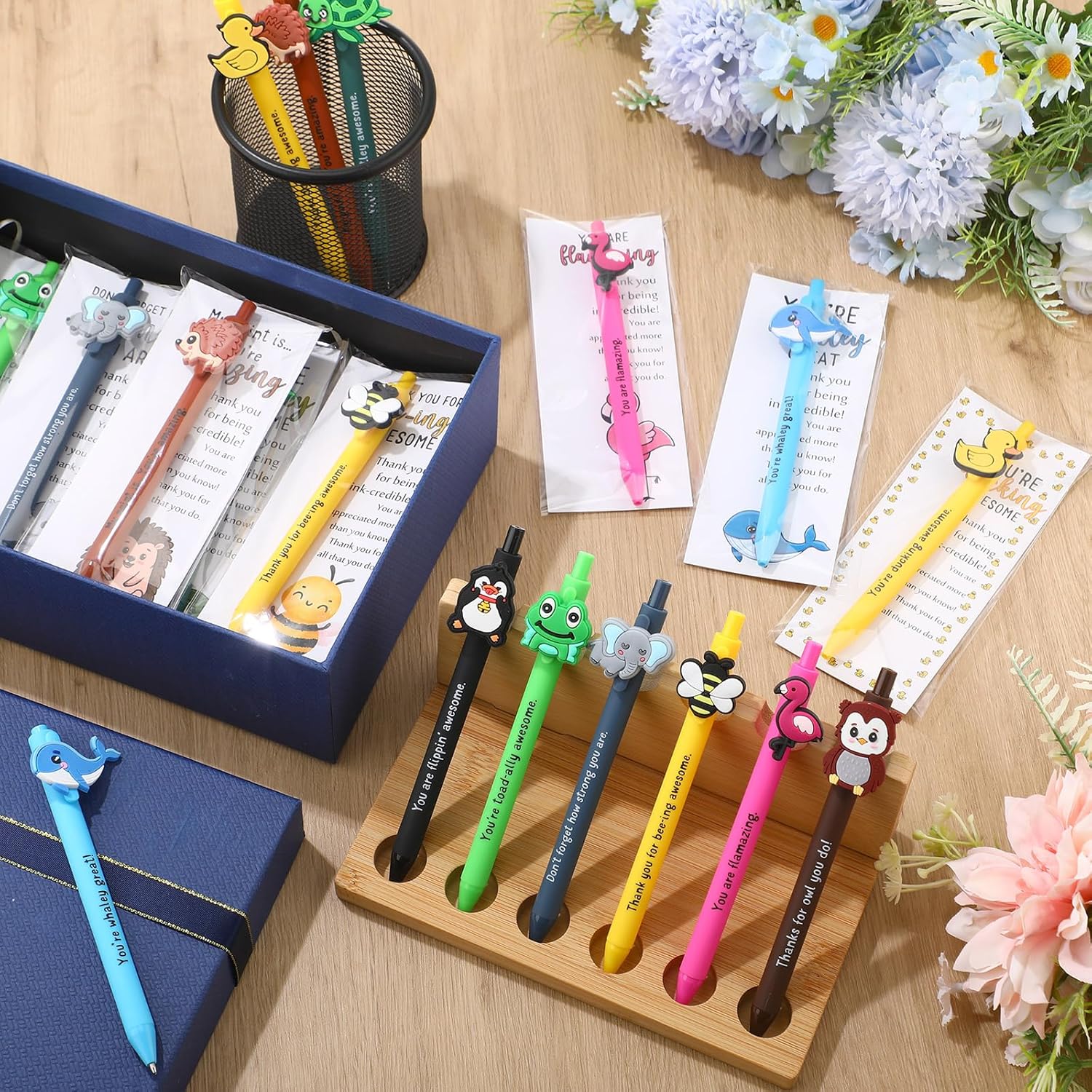 40 Sets Funny Employee Appreciation Gifts Bulk Funny Animal Thank You Ballpoint Pens and Inspirational Cards Inspirational Gifts for Team Teacher Staff Coworkers Easter Office Favors - Image 4