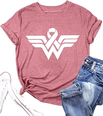 LAZYCHILD Women Breast Cancer Shirt Pink Ribbon T-Shirt Breast Cancer Awareness Tee Cancer Survivor Tops