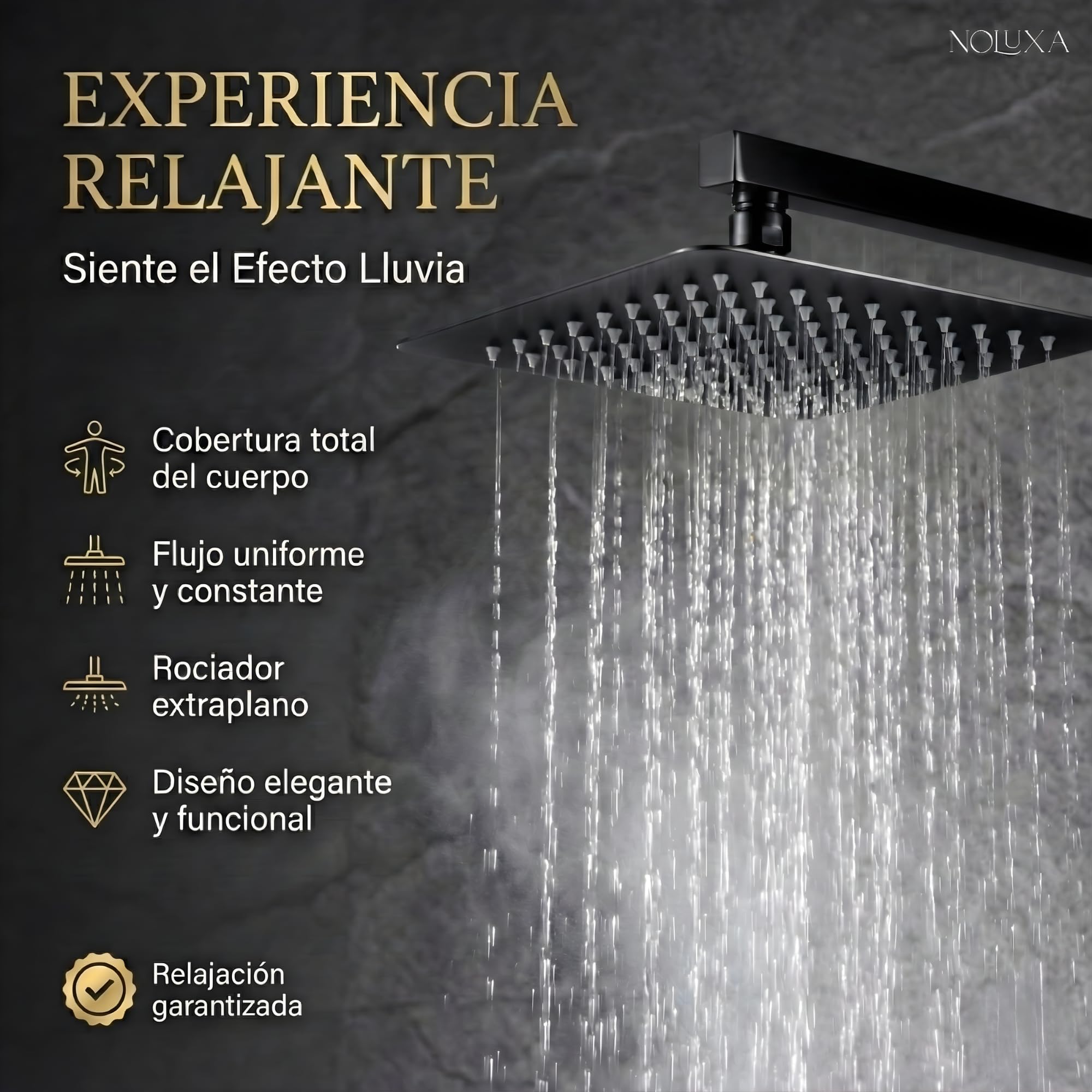 IMEX - Ducha Empotrada Negra Monomando | Conjunto de Grifería Empotrado con Alcachofa y Rociador Antical Efecto Lluvia | Columna Ducha Empotrada en Latón y Acero Inox S.304 | Serie Dublín