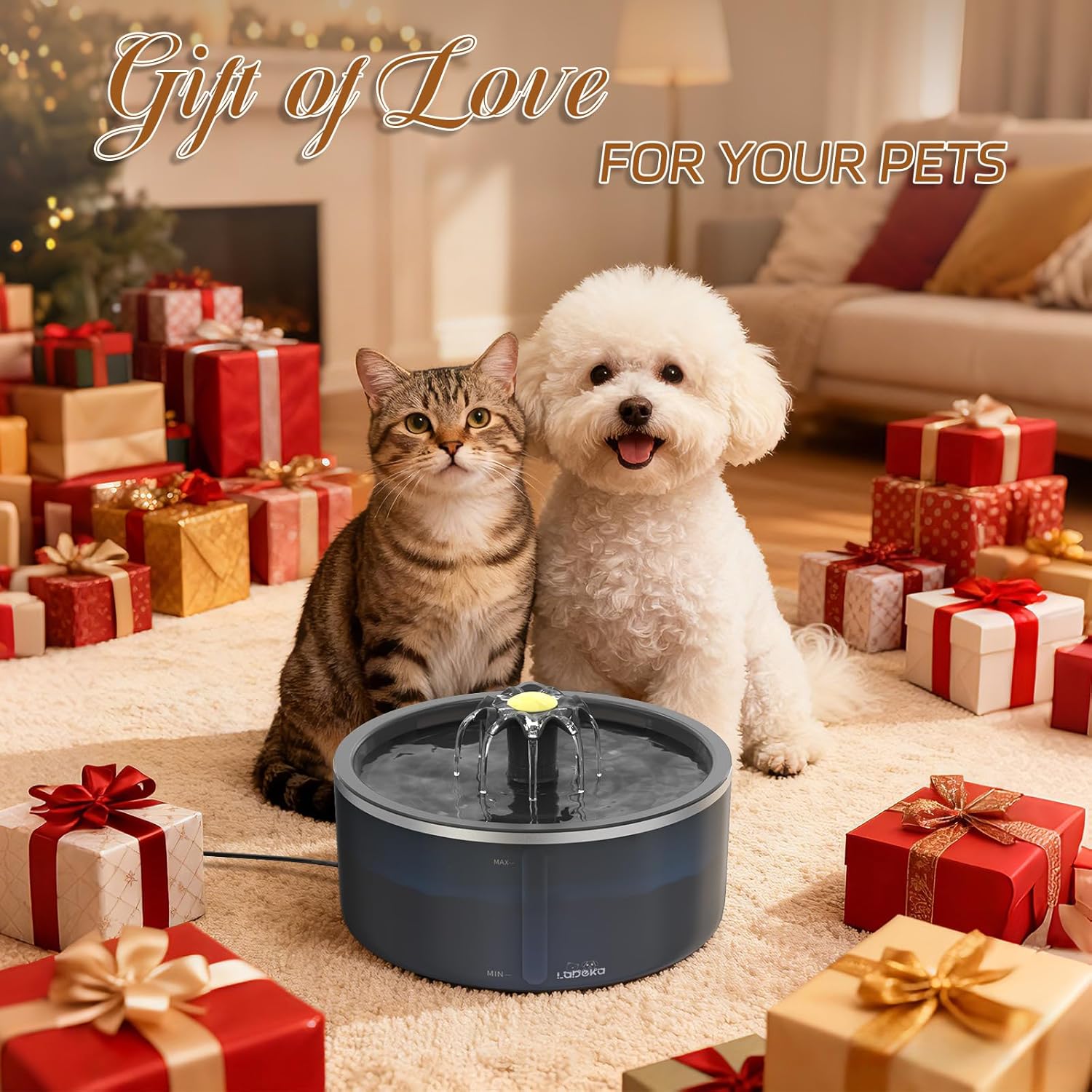 Cat Water Fountain with Dual Filtration System, 2.5L/84oz Pet Water Fountain for Cats Inside, Cat Fountain for Drinking with Ultra Quiet Pump(≤20dB)& LED Blue Light - for Pets Small Animals(2Filters) - Image 8
