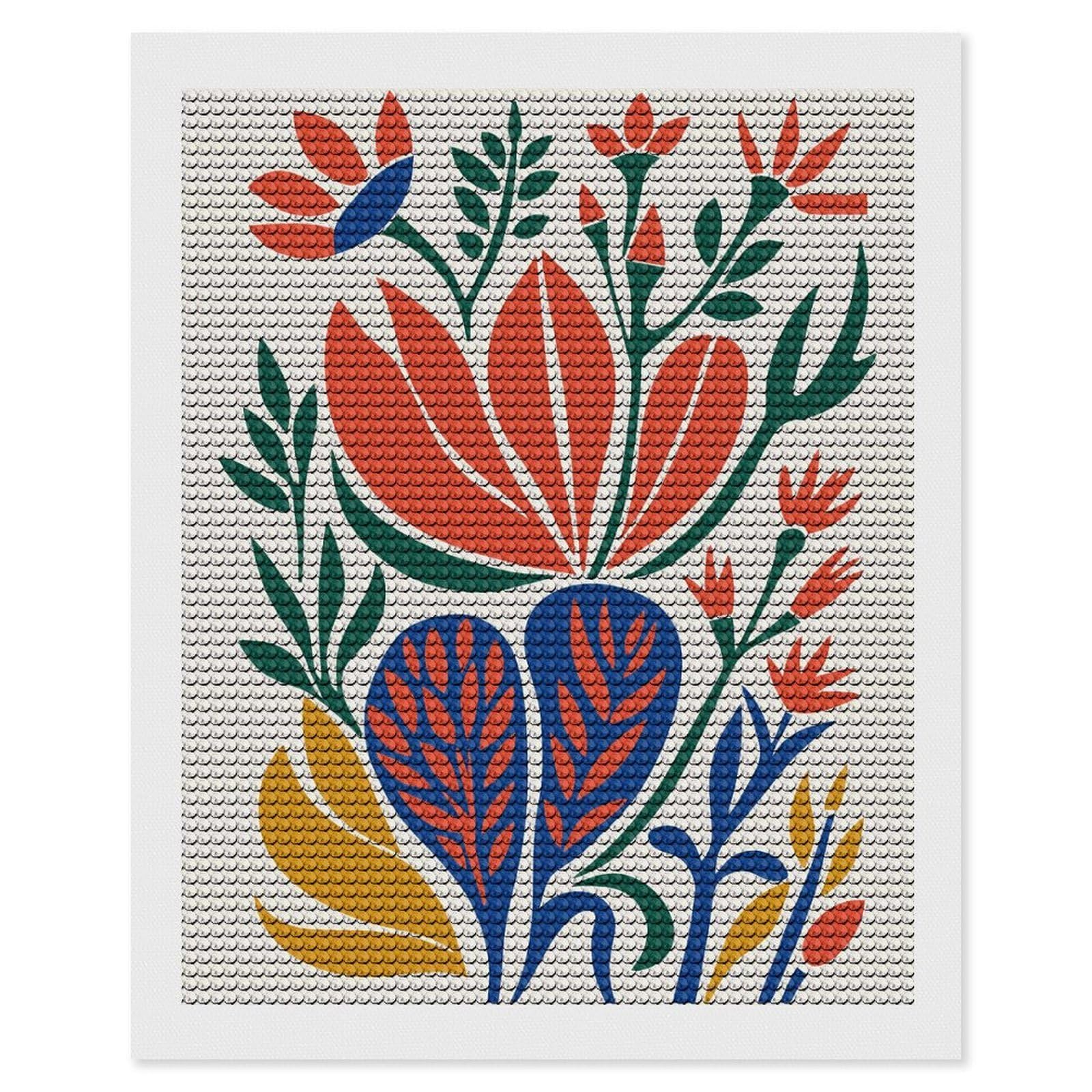 Junmoney Floral Abstract Art Print Crystal Diamond Art Kit 16"x20", Modern Decor, Boho Decor, Wall Art Gift, Decorative Artwork, Creative Hobby