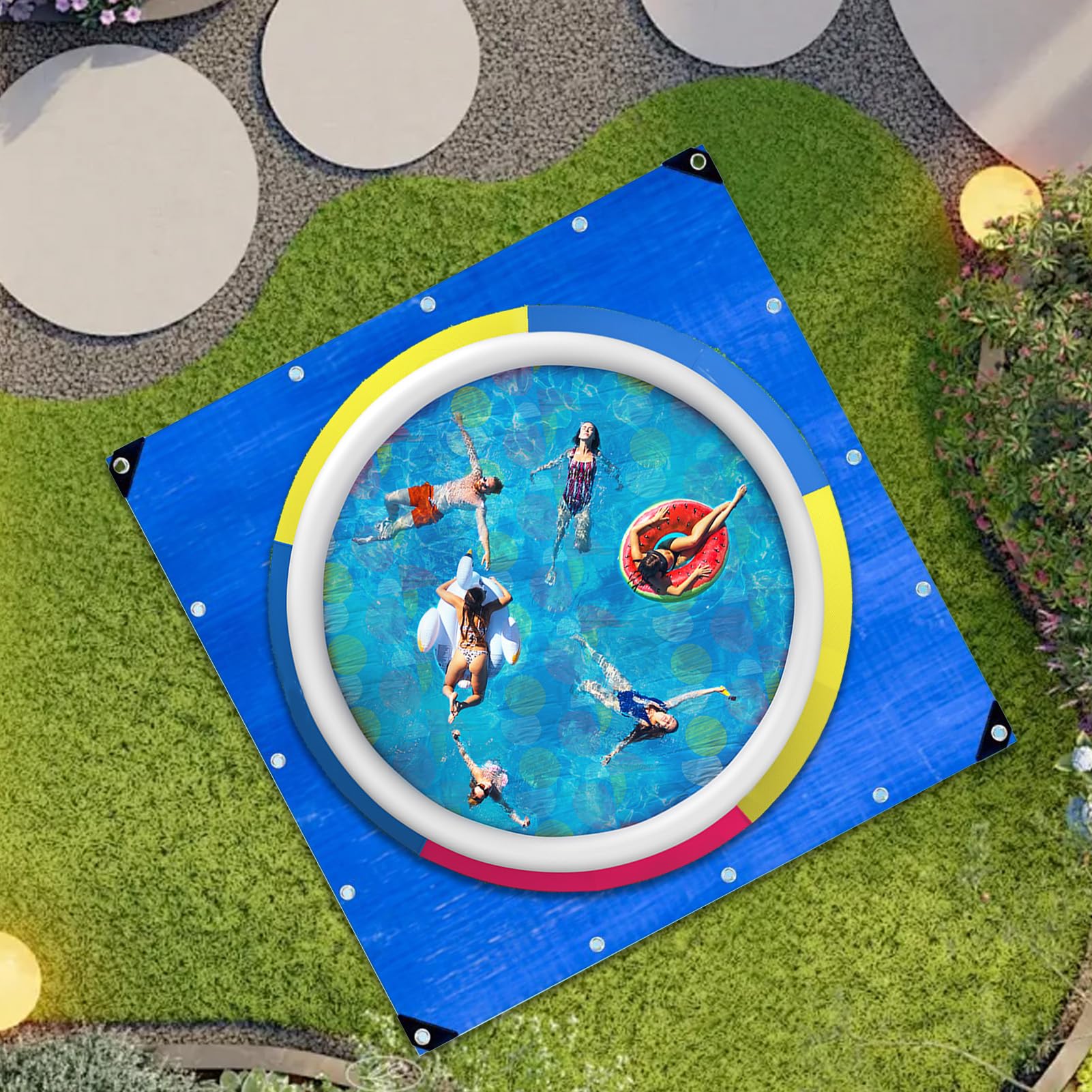 Tapis de Piscine – Bâche de Piscine Pliable, Housse Robuste | Doublure Double Face | Toile de Sol imperméable pour Piscine d'arrière-Cour, terrasse de Jardin, de Camping, terrasse extérieure et