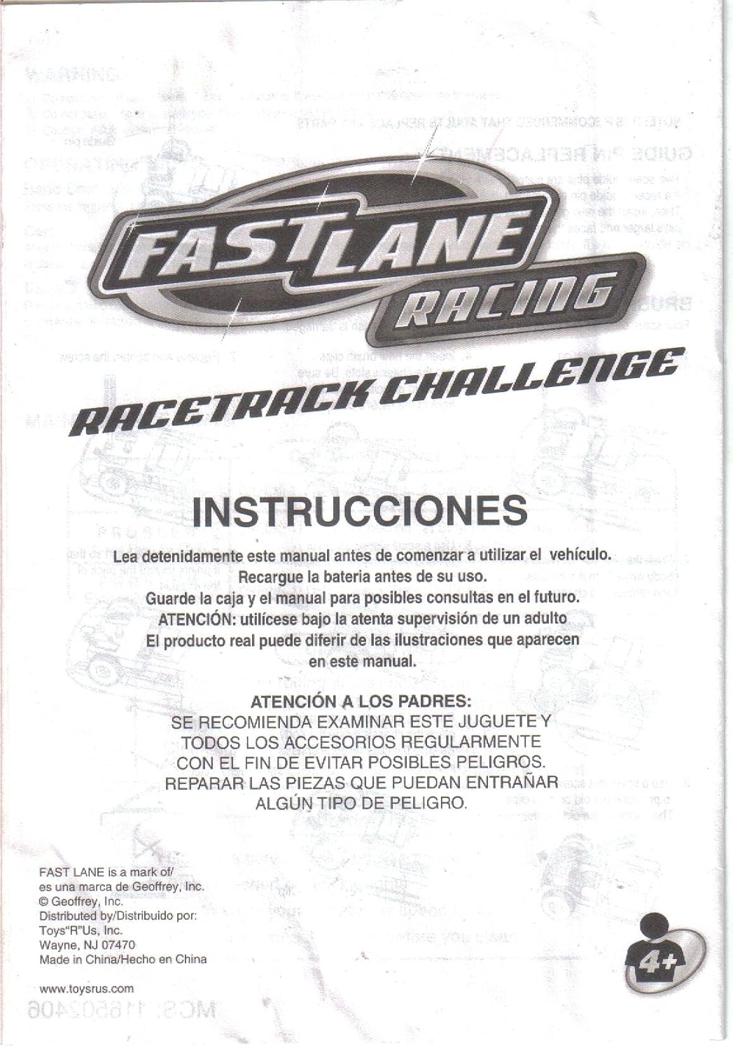 Fast Lane Racing Racetrack Challenge, Owner's Manual Instructions