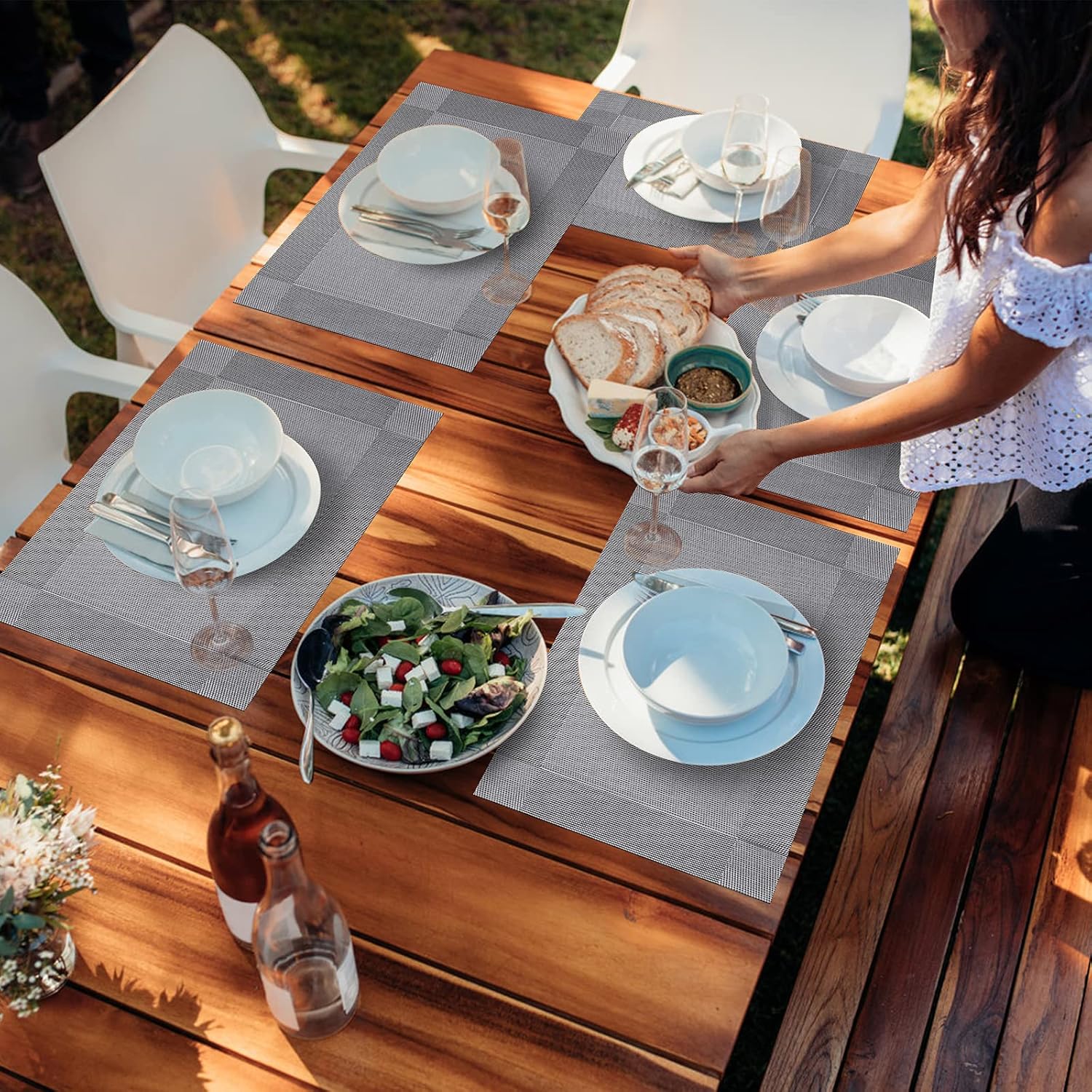 Get Discount Offer U'Artlines Placemat Crossweave Woven Vinyl Non-Slip Insulation Placemat Washable Table Mats Set of 6 (6pcs placemats, Gray)