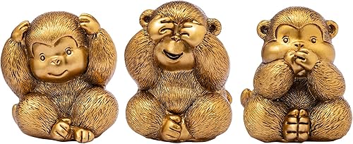 Miniatura 6 de Estatua de 3 monos sabios. No ve mal, no escuchas el mal, no habla mal de monos. Trae buena suerte, sabiduría. Escultura de mono para decoración del