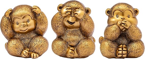 TOHLUCS 3 Wise Monkeys Statue (Gold)
