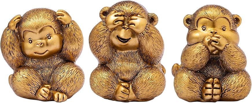 TOHLUCS 3 Wise Monkeys Statue (Gold)