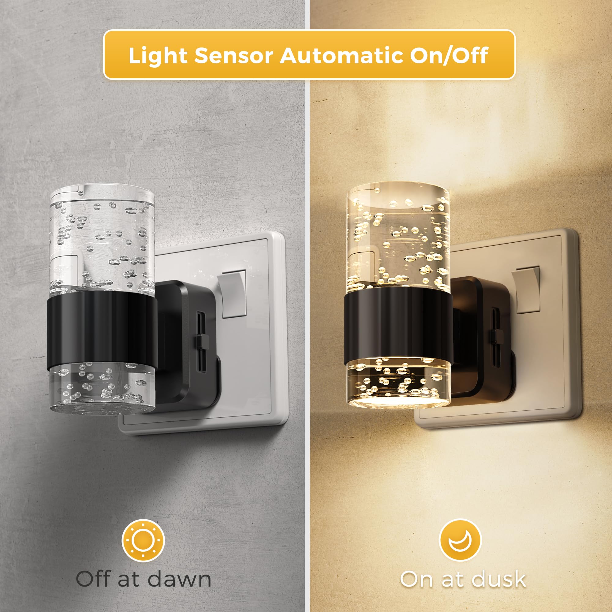 LOHAS-LED Night Light Plug in Wall, Acrylic Night Light, Dusk to Dawn Sensor, Adjustable Brightness 0-100LM, Warm White 3000K - Image 2