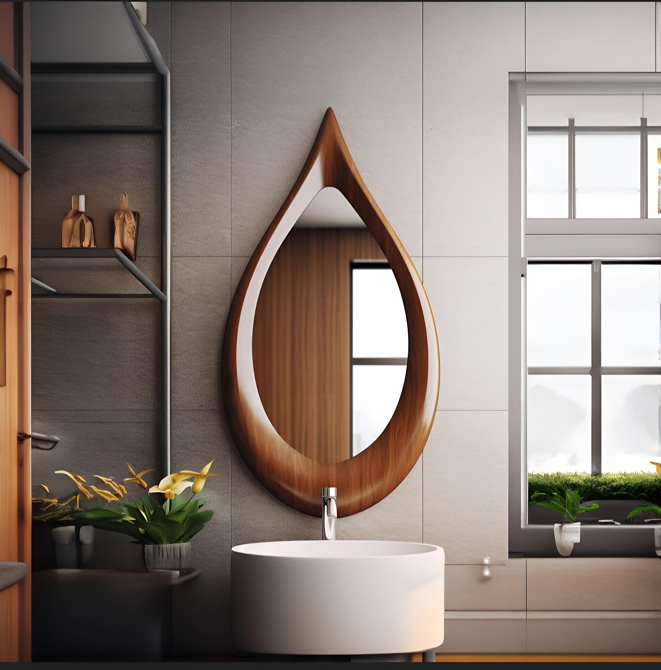 WOOD HOME DECORE Wooden Teardrop Wall Mirror Frame Engineered Wood Handmade Design (Only Frame Without Mirror) Big Size 30Ã—18 Inches for Bathroom Livingroom Home Decor, rectangular-image-32