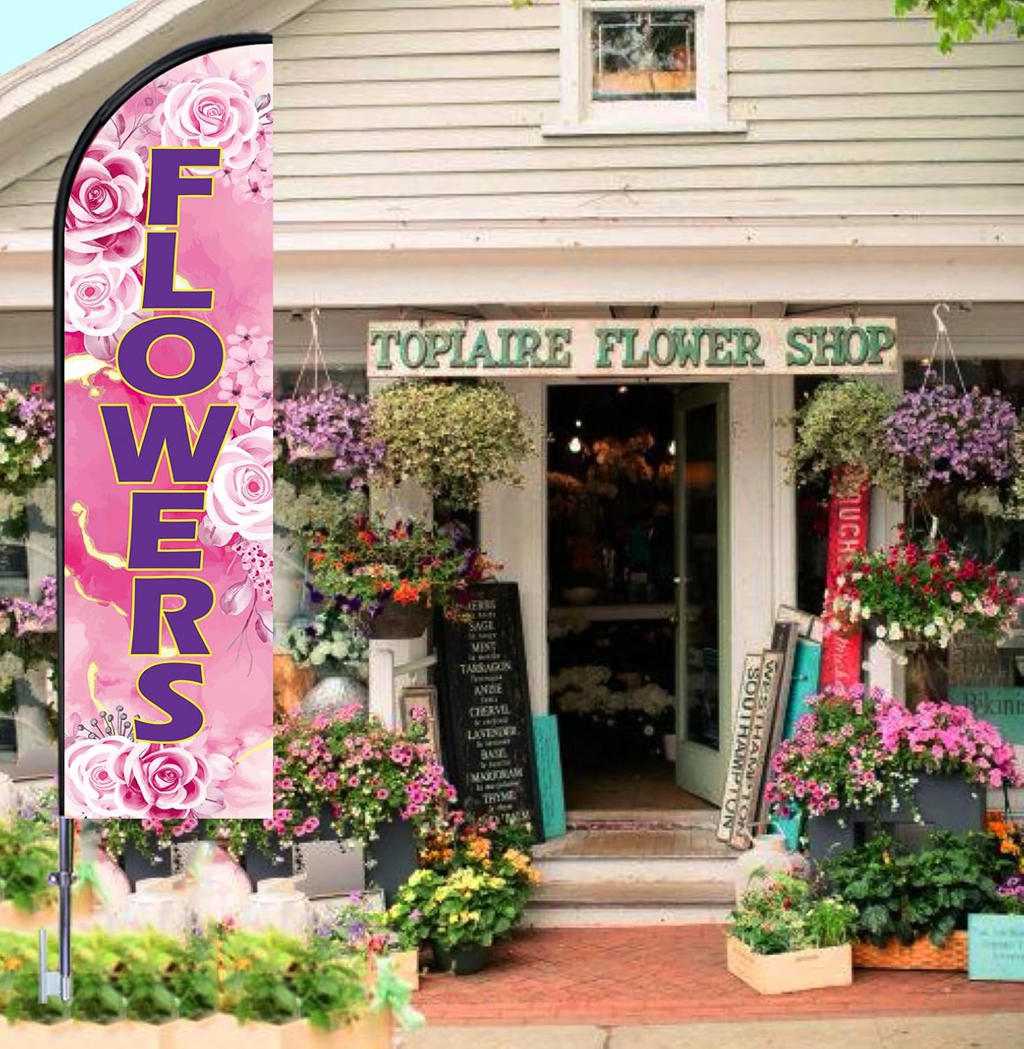 Flowers Feather Flag - 12 Feet Swooper Advertising Flag - Flower Sign for Businesses, Perfect for Florists, Event Planning, Flower Shops