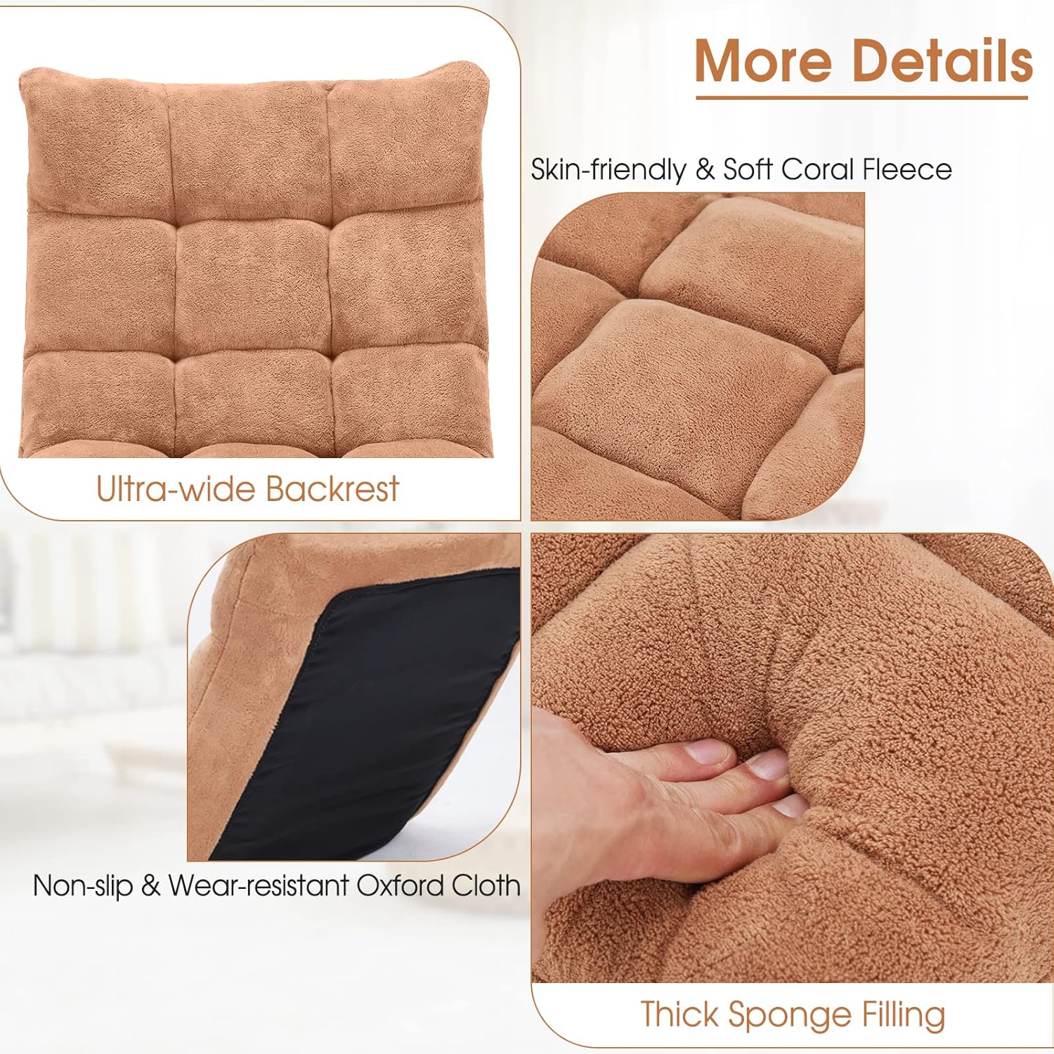 14-Position Adjustable Floor Chair, Modern Style Gaming Sofa Chair with Back Support, Padded Floor Gaming Chair for Adults, Sleeper Lounge Couch Recliner for Reading, Meditation (Beige)