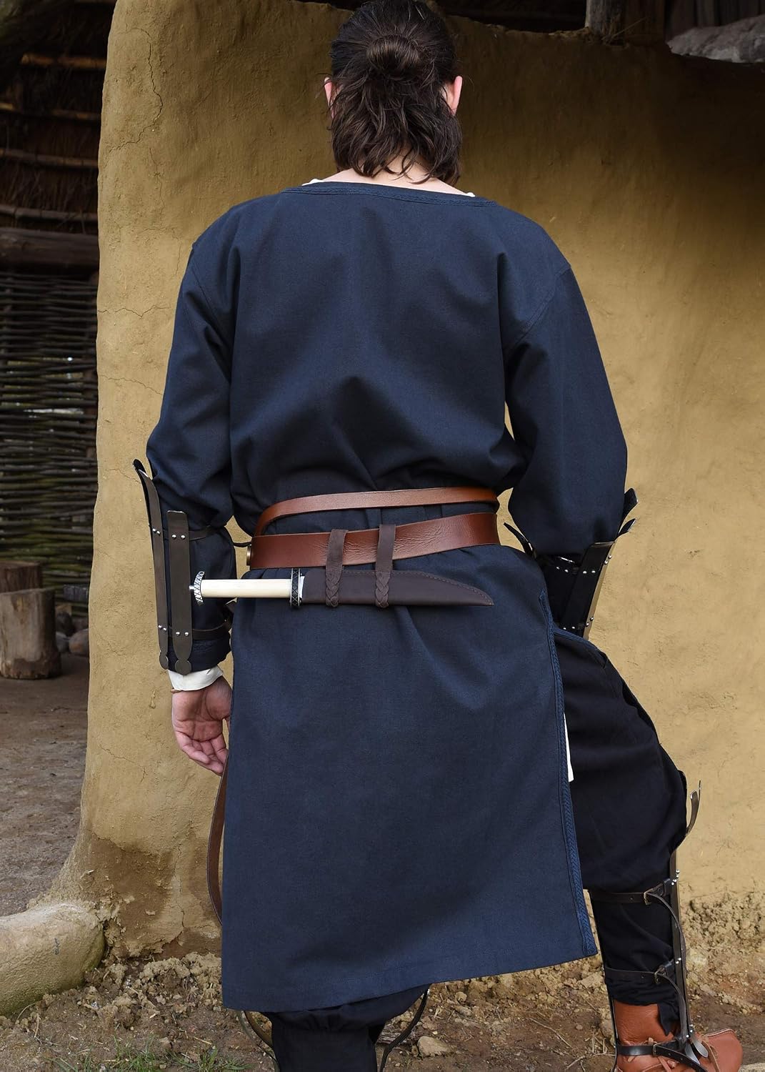 Battle-Merchant Albrecht Medieval Tunic for Men – Long Sleeve Viking LARP Shirt, Heavy Cotton Canvas, Dark Blue & Wine Red