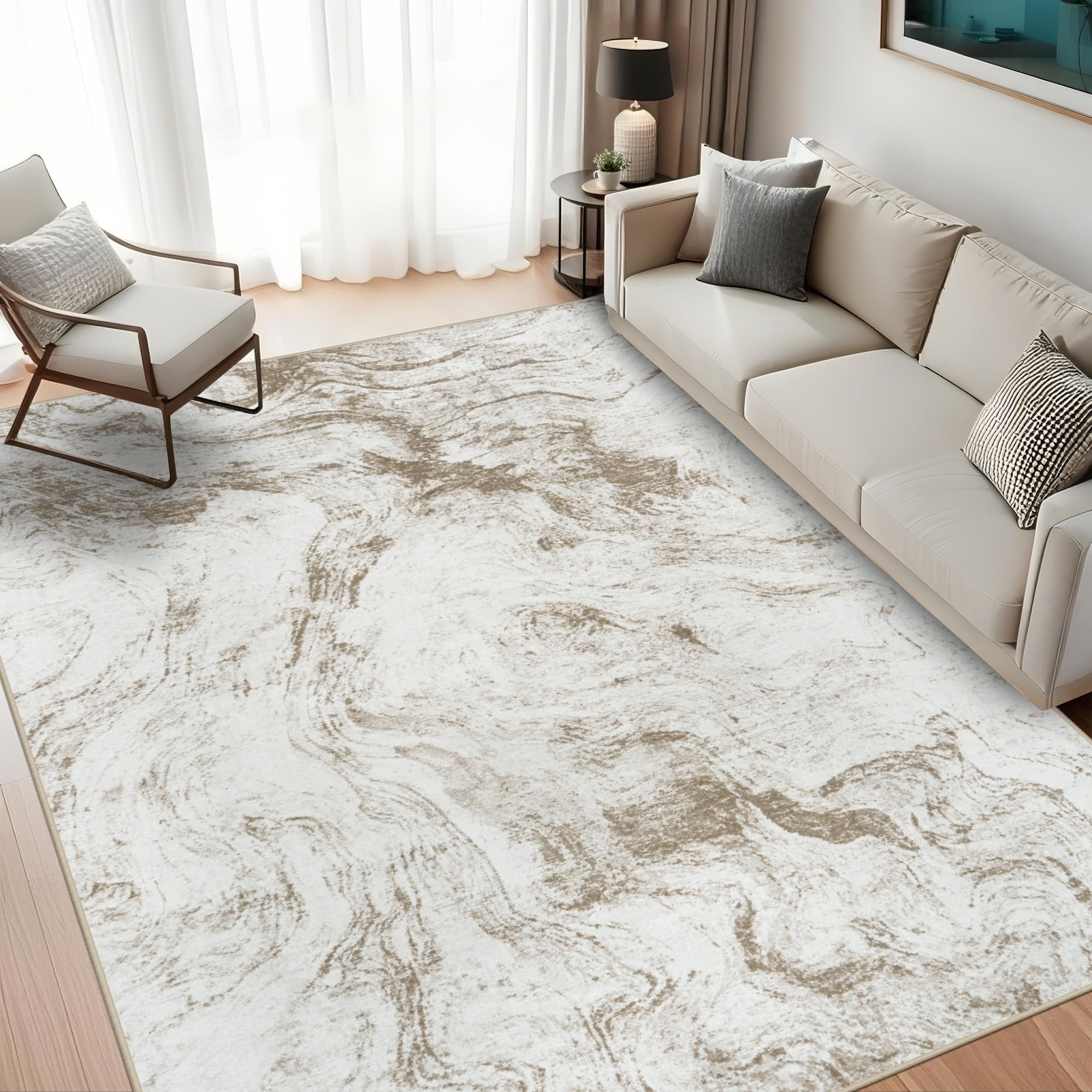 9x12 Area Rug Living Room Rugs Washable Rug Non Slip Modern Abstract Large Soft Low Pile Carpet Indoor
