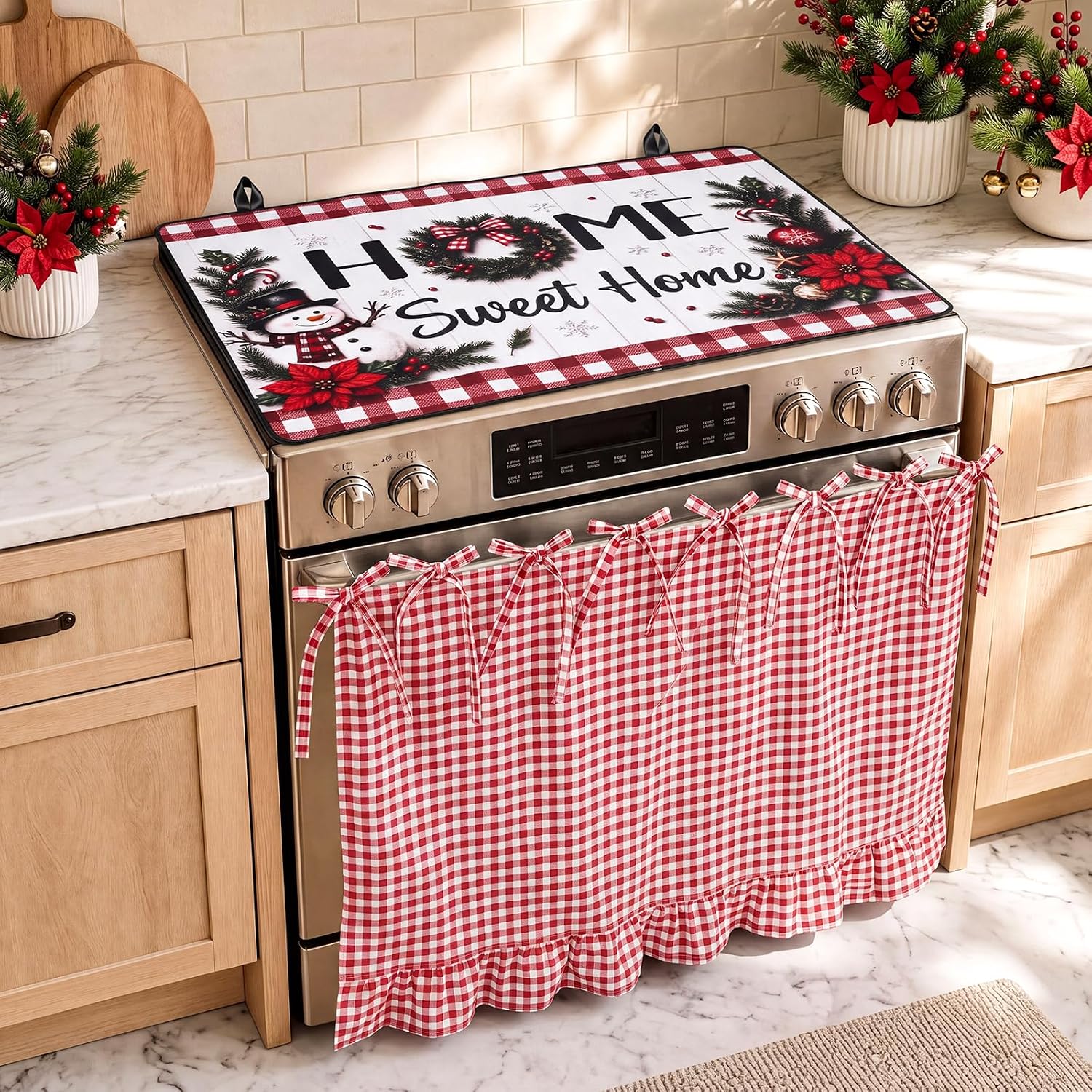 2 Pcs Fall Stove Top Cover and Oven Curtain Skirt