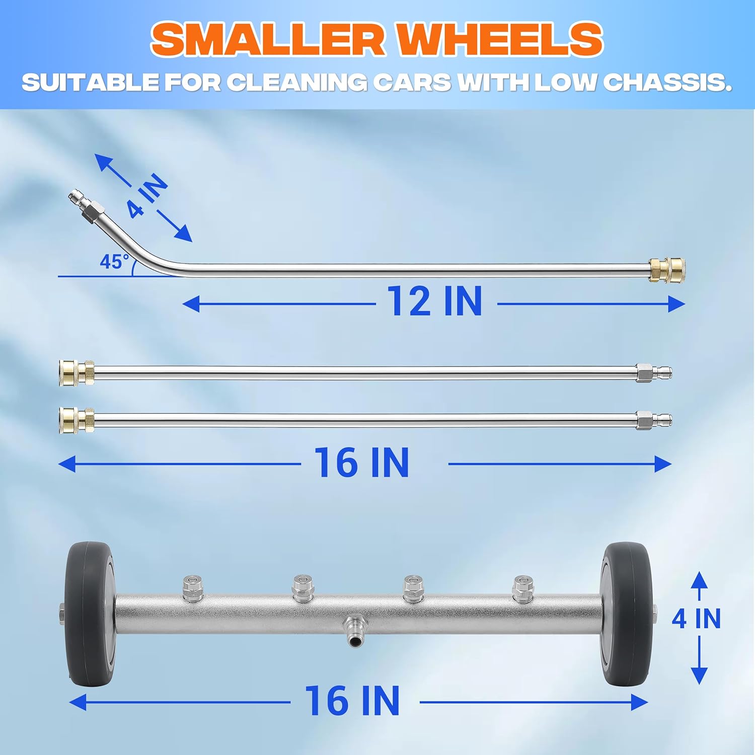 M MINGLE Undercarriage Pressure Washer Attachment, 16 Inch Powerful Under Car Washer with 3 Pcs Extension Wand and Car Wash Mitt, 4000 PSI