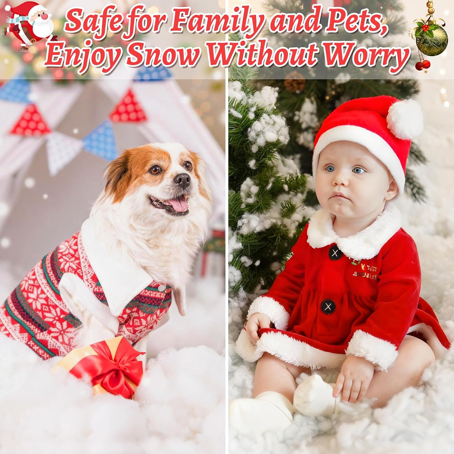 32 OZ Christmas Fake Snow, Fluffy Artificial Snow for Christmas Village, White Cotton Faux Snow Fluffy Decor for Crafts Christmas Tree Village Display Table Nativity Scenes Indoor Decorations