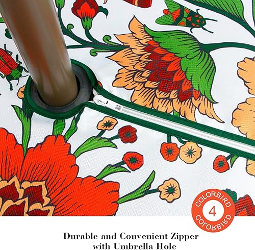 Miniatura 4 de ColorBird Mantel con estampado botánico para exteriores, resistente al agua, a prueba de derrames, de tela de poliéster, con agujero para sombrilla