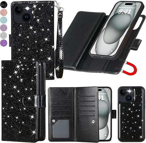 Varikke Funda para iPhone 15 Plus, magnética desmontable para iPhone 15 Plus, funda tipo cartera para mujeres y hombres con tarjetero y correa de