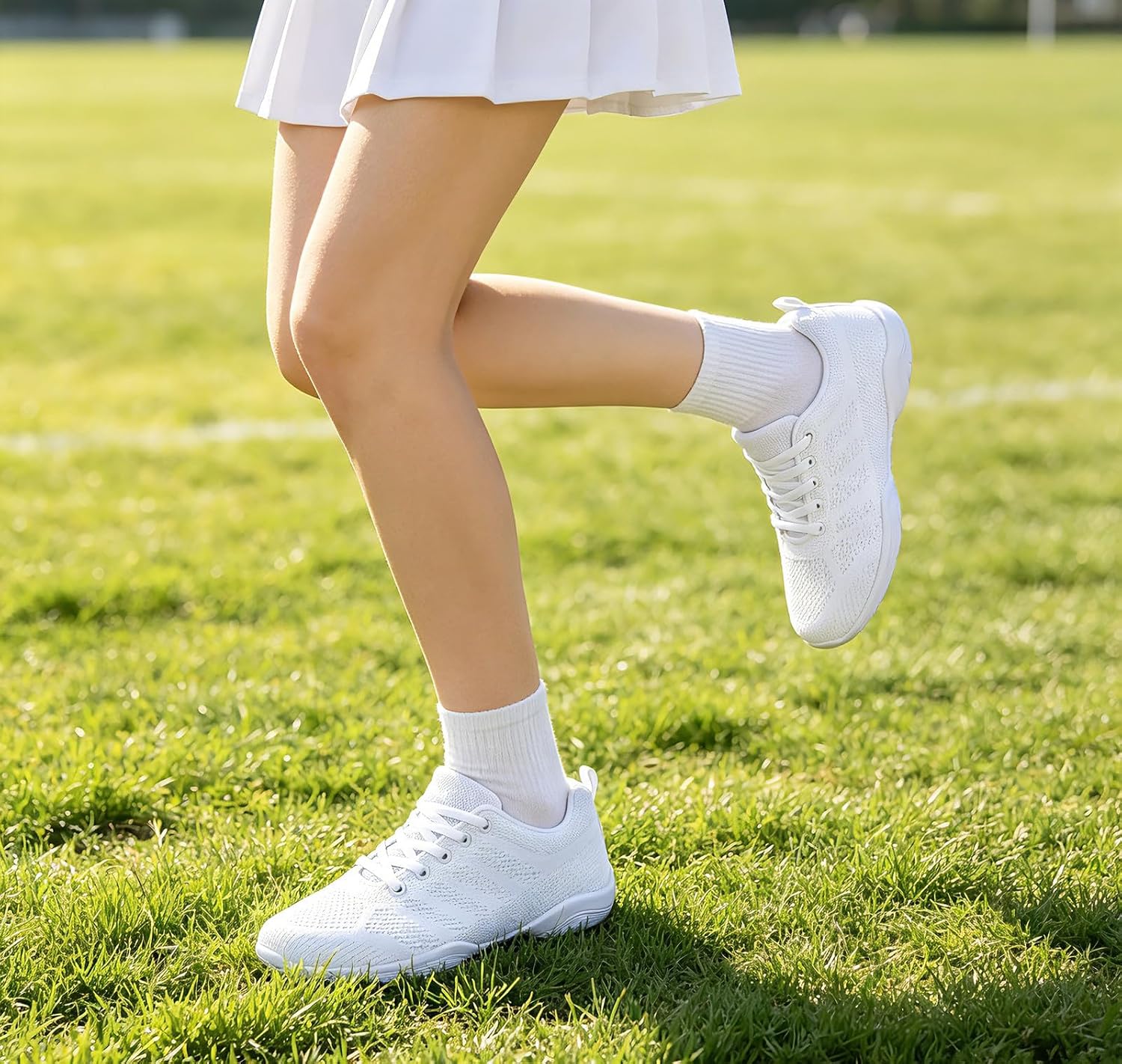 DADAWEN Girls Cheer Shoes White Cheerleading Shoes Dance Athletic Training Tennis Breathable Women Youth Lightweight Competition Cheer Sneakers image 5