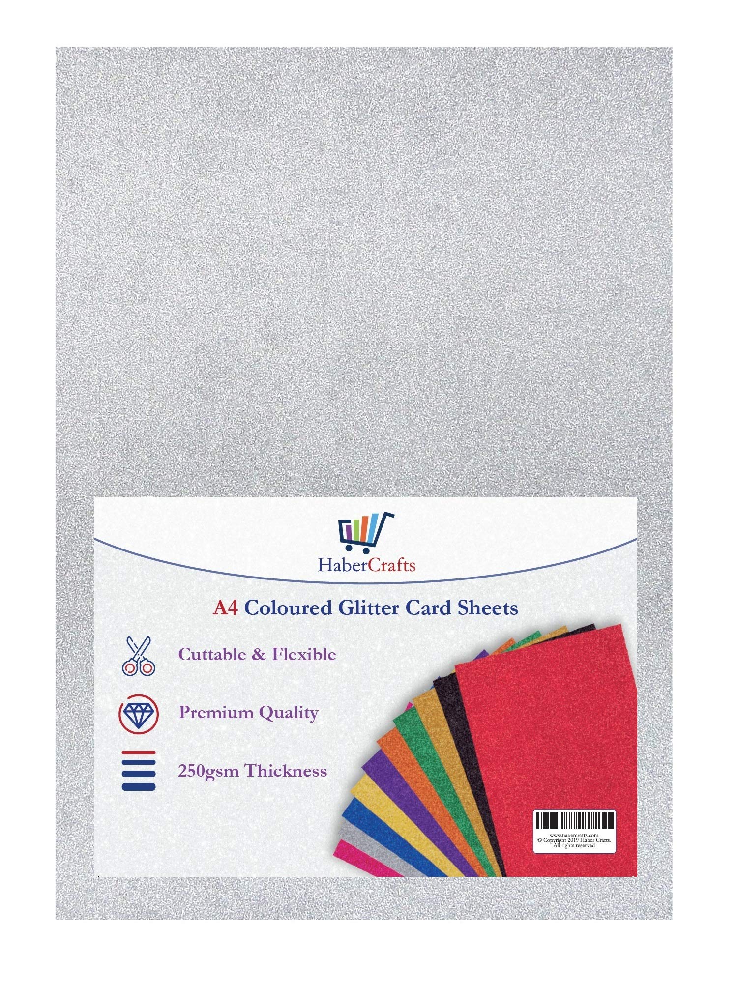 A4 Silver Glitter Card - 250gsm Sparkle Craft Sheets (50 Sheets)